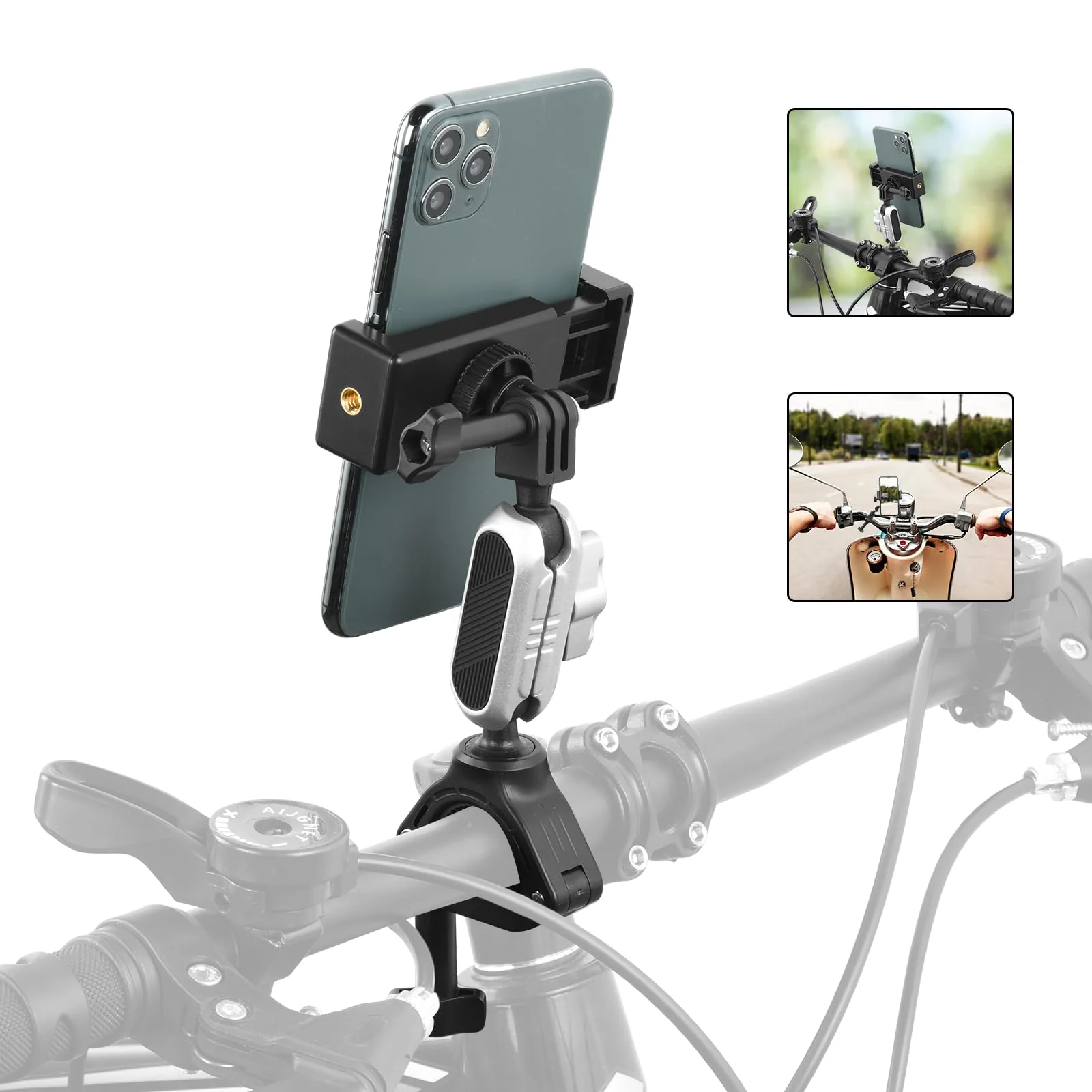 UTEBIT Camera Bike Mount Clamp with 360°Dual Ballhead Rotation,Bicycle Handlebar Clamp Mount Motorcycle Bracket Handlebar with Action Camera Mount Adapter, Compatible with GO PRO/Action Cameras/Phone - Image 8