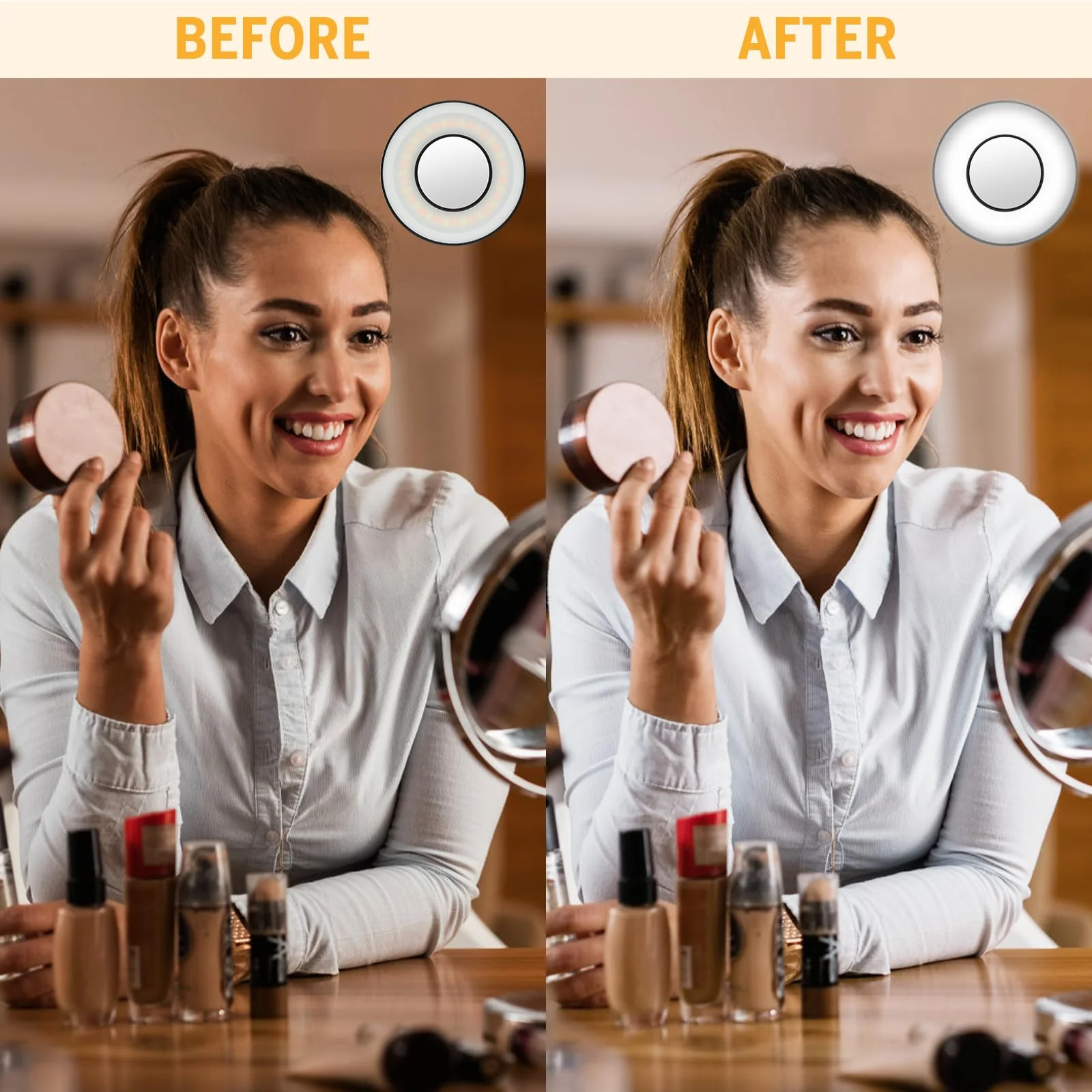 UTEBIT Magnetic Selfie Phone Light with Clip Mirror Rechargeable LED Selfie Ring Light Compatible for Iphone Magsafe Video Recording/Pictures/TikTok/Zoom Calls/Make Up - Image 3