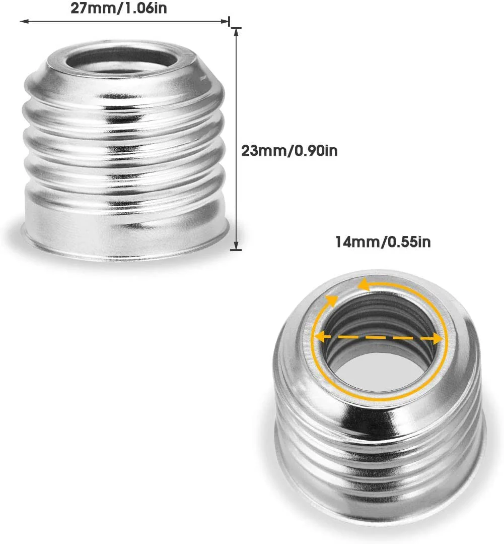 UU19EE E14 to E27 LED Bulbs Socket Adapter, Lamp Holder Converter, Nickel Plated Iron, Edison Screw Adapter Converter, for LED Lamp, Incandescent Lamp, 230 V, Not Dimmable, Pack of 6 - Image 3