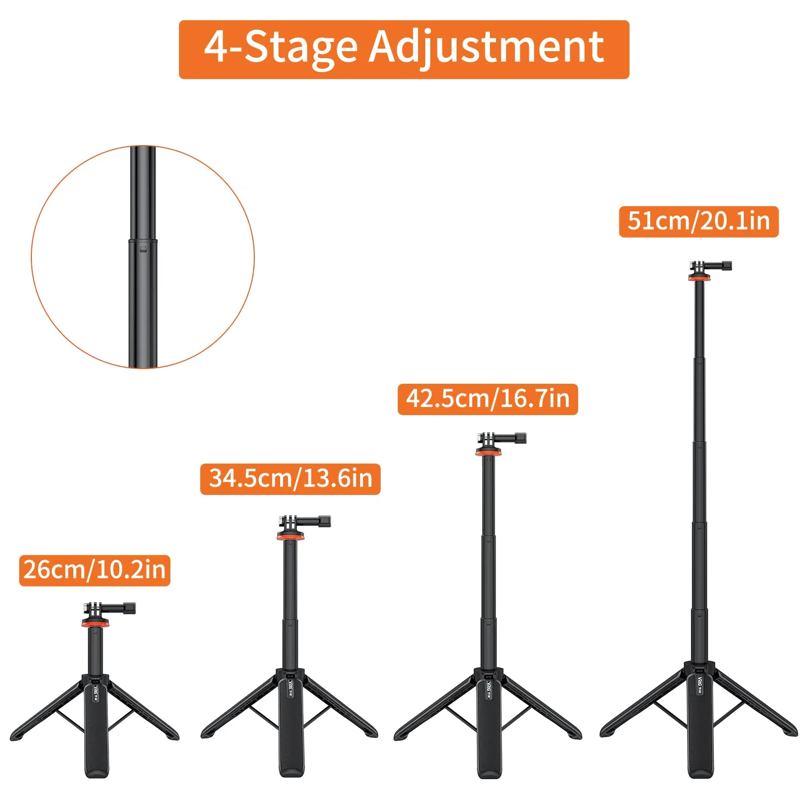 UURIG 20.1" Mini Extendable Gopro Tripod Portable Selfie Stick Tripod Camera Tripod for GoPro Max Hero 11 10 9 8 7 6 5 4 3 3+ 2 1 Session A0040 - Image 2