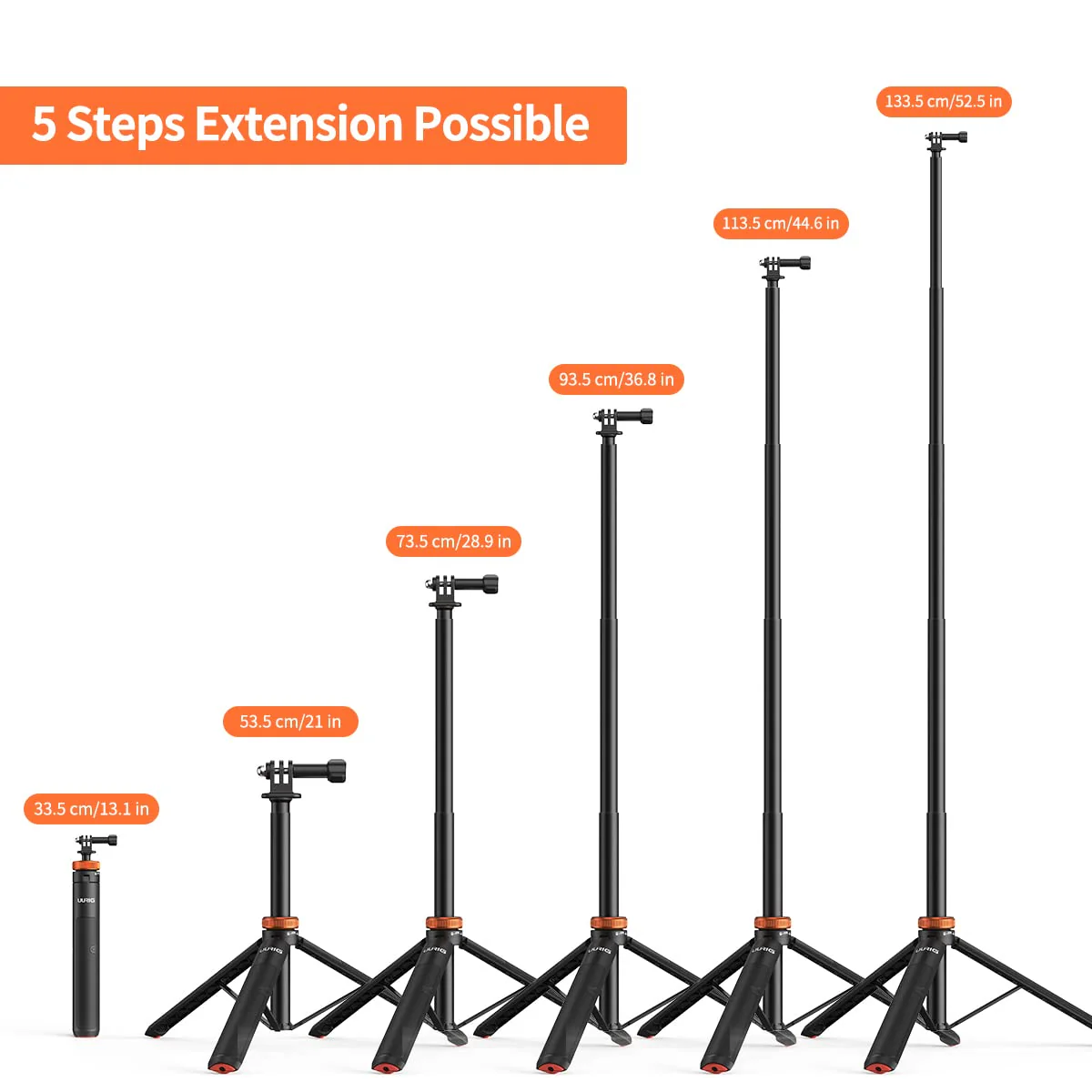 UURig Telescopic Selfie Stick Long with Tripod, Waterproof Hand Grip, for Insta360 GoPro Hero 10 9 8 7 6 5 4 3 2, Fusion, Max, Session, AKASO, SJCAM, DJI OSMO GoPro A0009 - Image 2