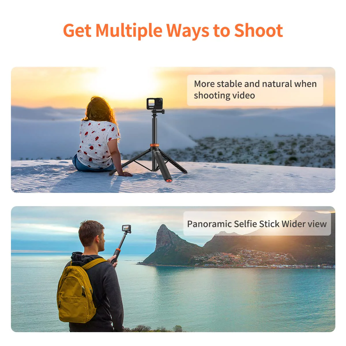 UURig Telescopic Selfie Stick Long with Tripod, Waterproof Hand Grip, for Insta360 GoPro Hero 10 9 8 7 6 5 4 3 2, Fusion, Max, Session, AKASO, SJCAM, DJI OSMO GoPro A0009 - Image 5