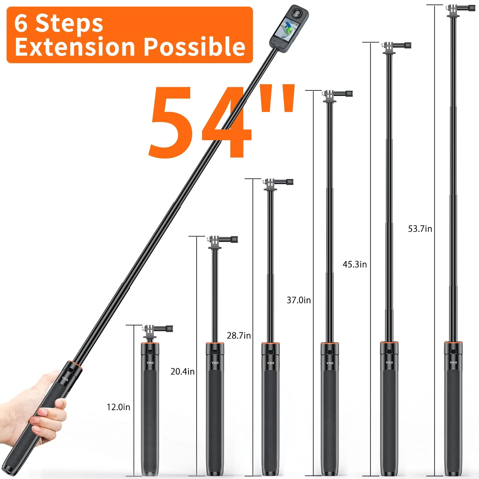 UURig TP21 54inch Telescopic Selfie Stick Long with Tripod, Waterproof Hand Grip, for Insta360 GoPro Hero 10 9 8 7 6 5 4 3 2, Fusion, Max, Session, AKASO, SJCAM, DJI OSMO GoPro A0097 - Image 2
