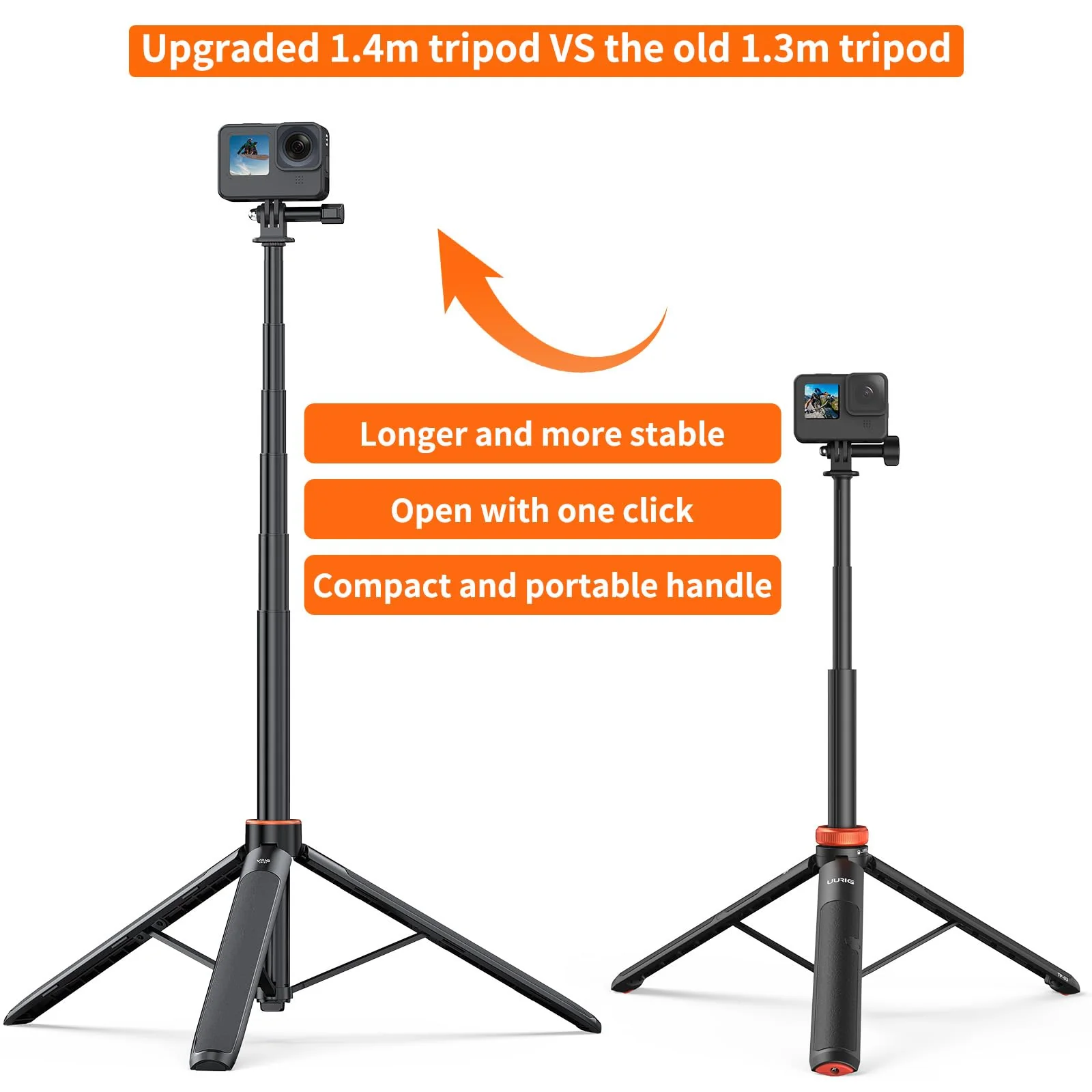 UURig TP21 54inch Telescopic Selfie Stick Long with Tripod, Waterproof Hand Grip, for Insta360 GoPro Hero 10 9 8 7 6 5 4 3 2, Fusion, Max, Session, AKASO, SJCAM, DJI OSMO GoPro A0097 - Image 5