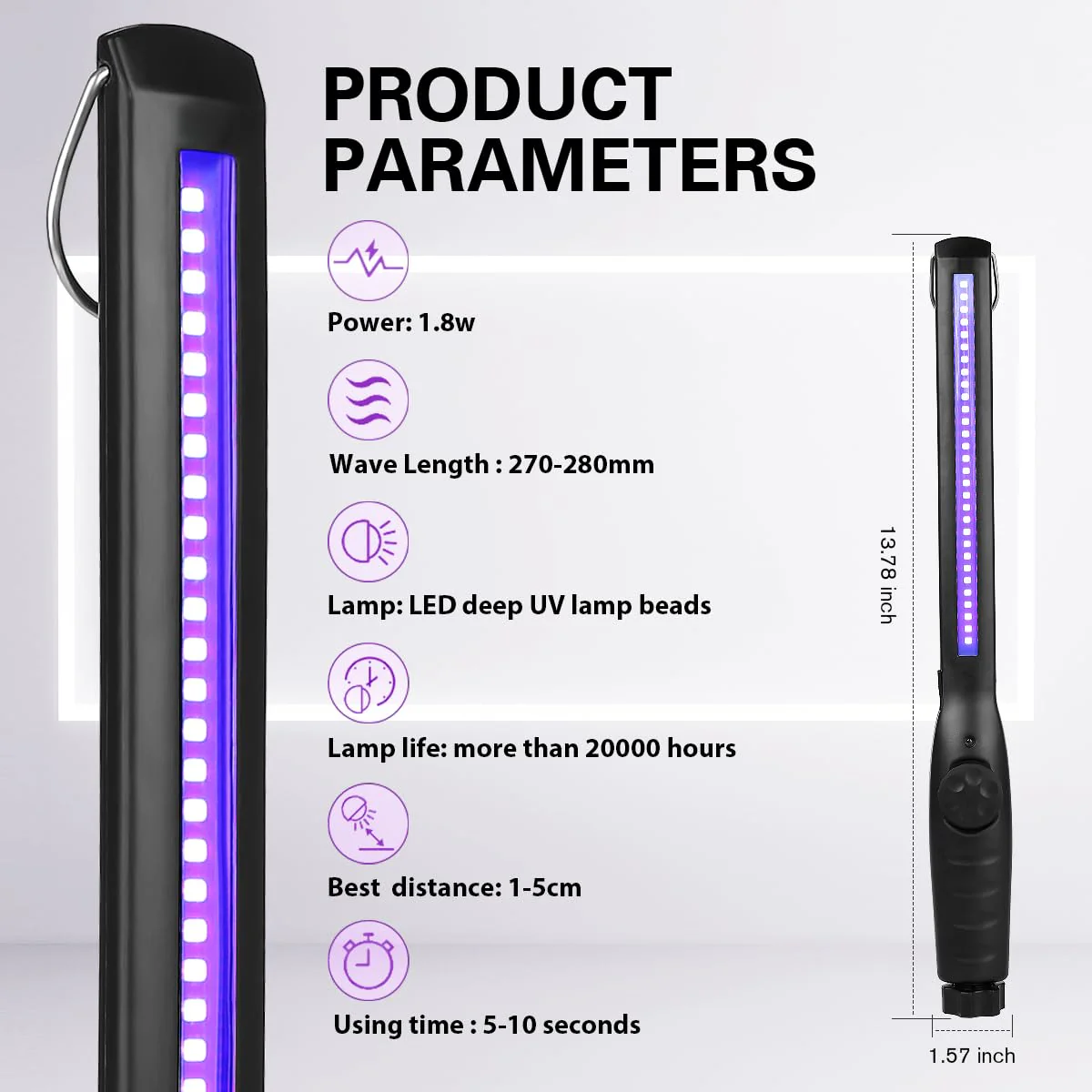 UV Light Sanitizer, Portable UV Light Disinfection Lamp USB Rechargeable Ultraviolet Light Sanitizer for Home Hotel Travel Car UV Light Sanitizer Wand - Image 2