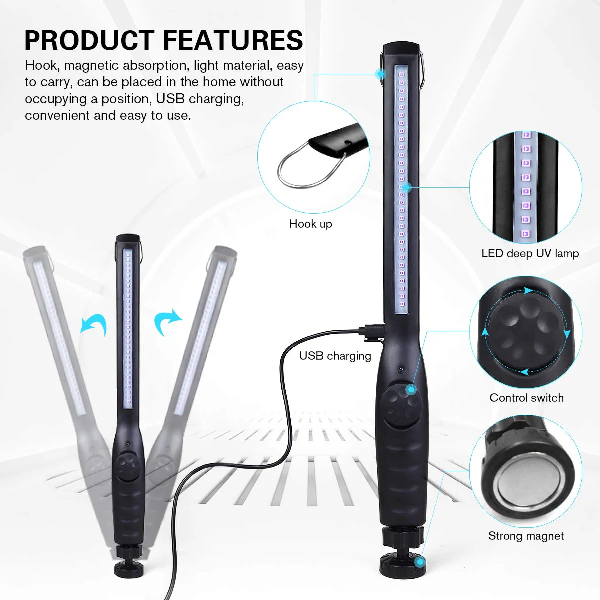 UV Light Sanitizer, Portable UV Light Disinfection Lamp USB Rechargeable Ultraviolet Light Sanitizer for Home Hotel Travel Car UV Light Sanitizer Wand - Image 4