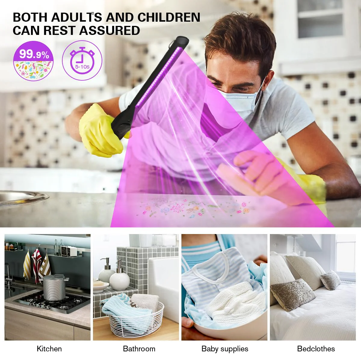 UV Light Sanitizer, Portable UV Light Disinfection Lamp USB Rechargeable Ultraviolet Light Sanitizer for Home Hotel Travel Car UV Light Sanitizer Wand - Image 5