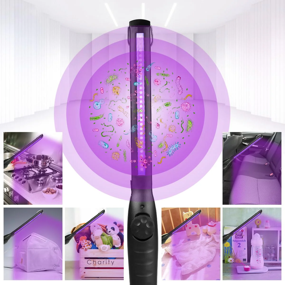 UV Light Sanitizer, Portable UV Light Disinfection Lamp USB Rechargeable Ultraviolet Light Sanitizer for Home Hotel Travel Car UV Light Sanitizer Wand - Image 7