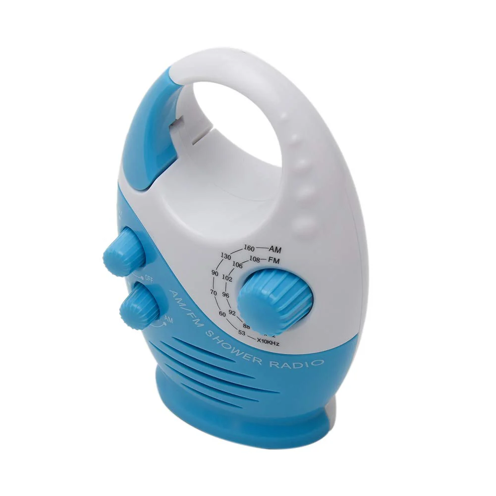 UXELY Shower Radio, Bathroom Radio AM FM, Waterproof Hanging Shower Radio Adjustable Volume Built-in Speaker(White Blue) - Image 3