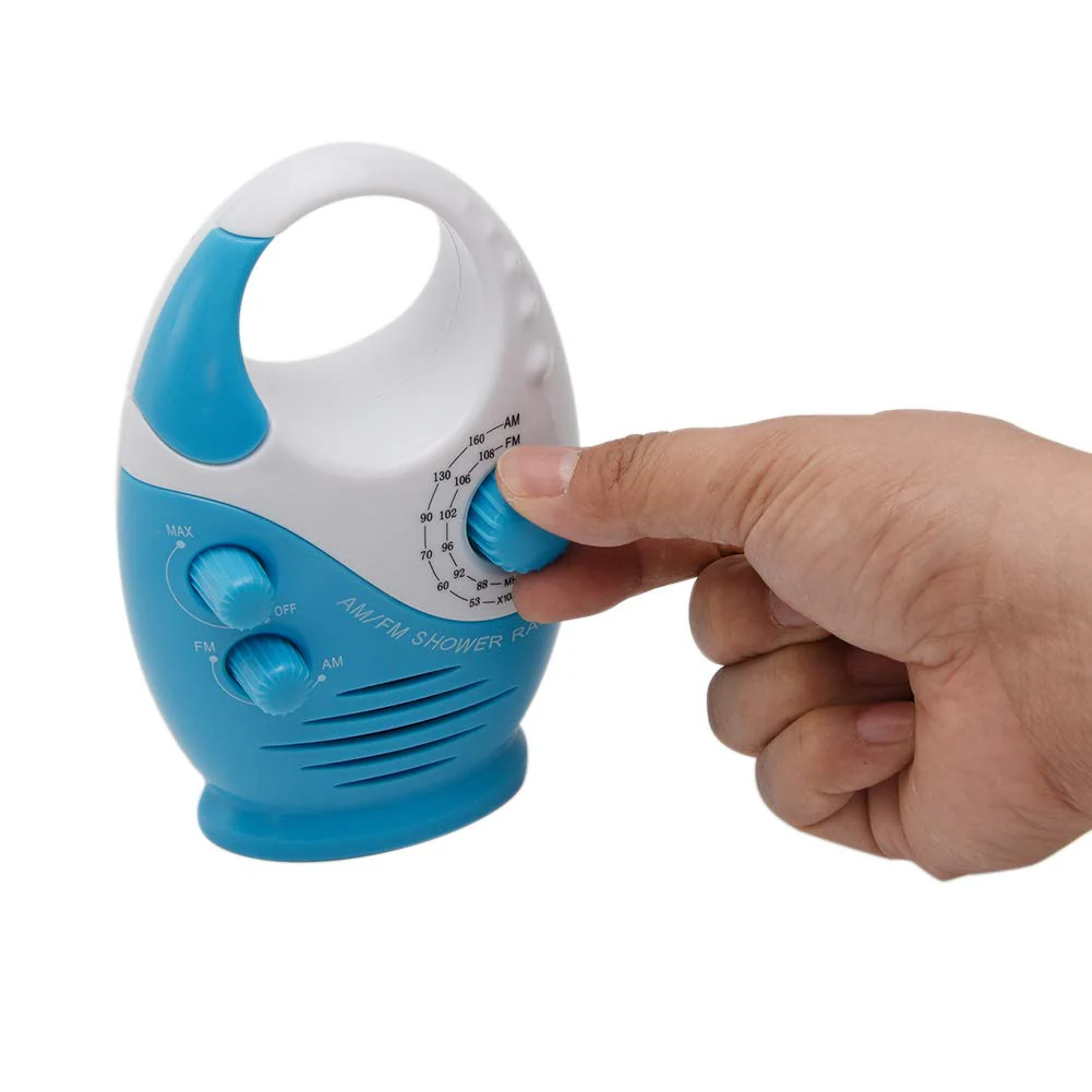 UXELY Shower Radio, Bathroom Radio AM FM, Waterproof Hanging Shower Radio Adjustable Volume Built-in Speaker(White Blue) - Image 4