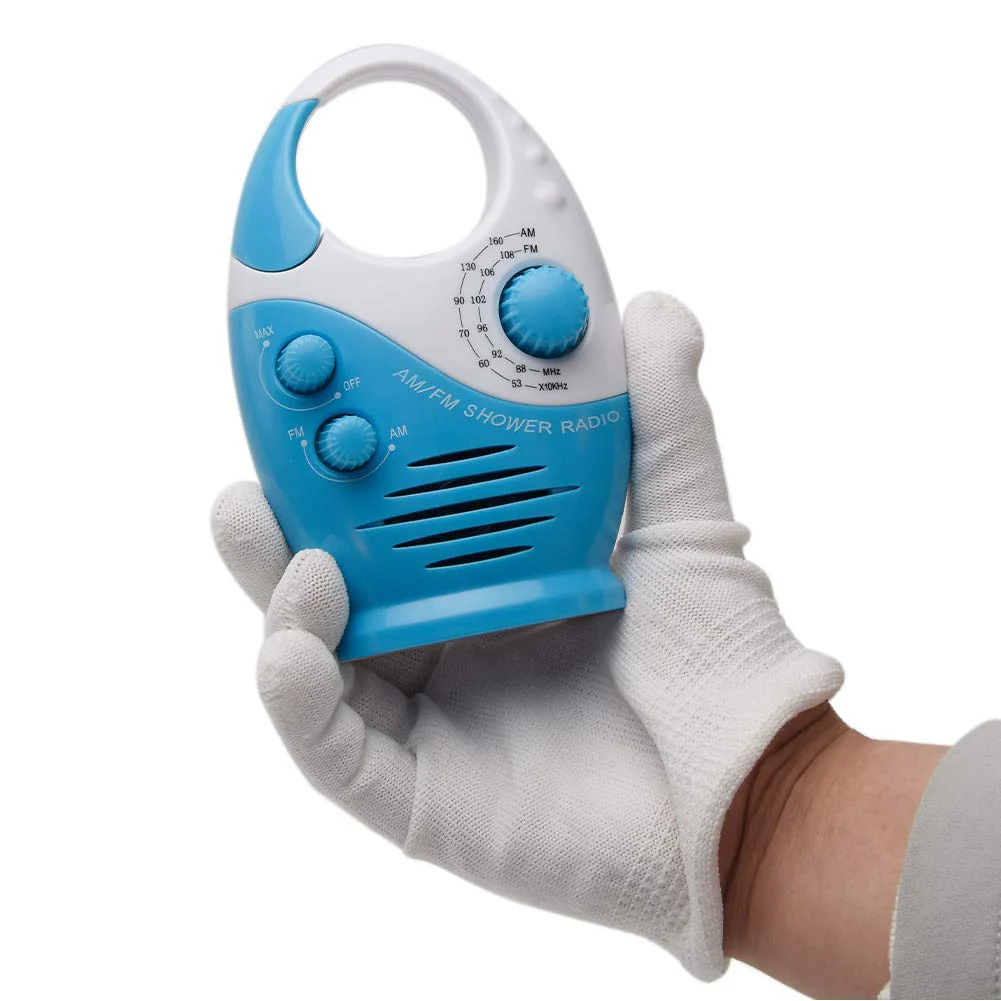 UXELY Shower Radio, Bathroom Radio AM FM, Waterproof Hanging Shower Radio Adjustable Volume Built-in Speaker(White Blue) - Image 6