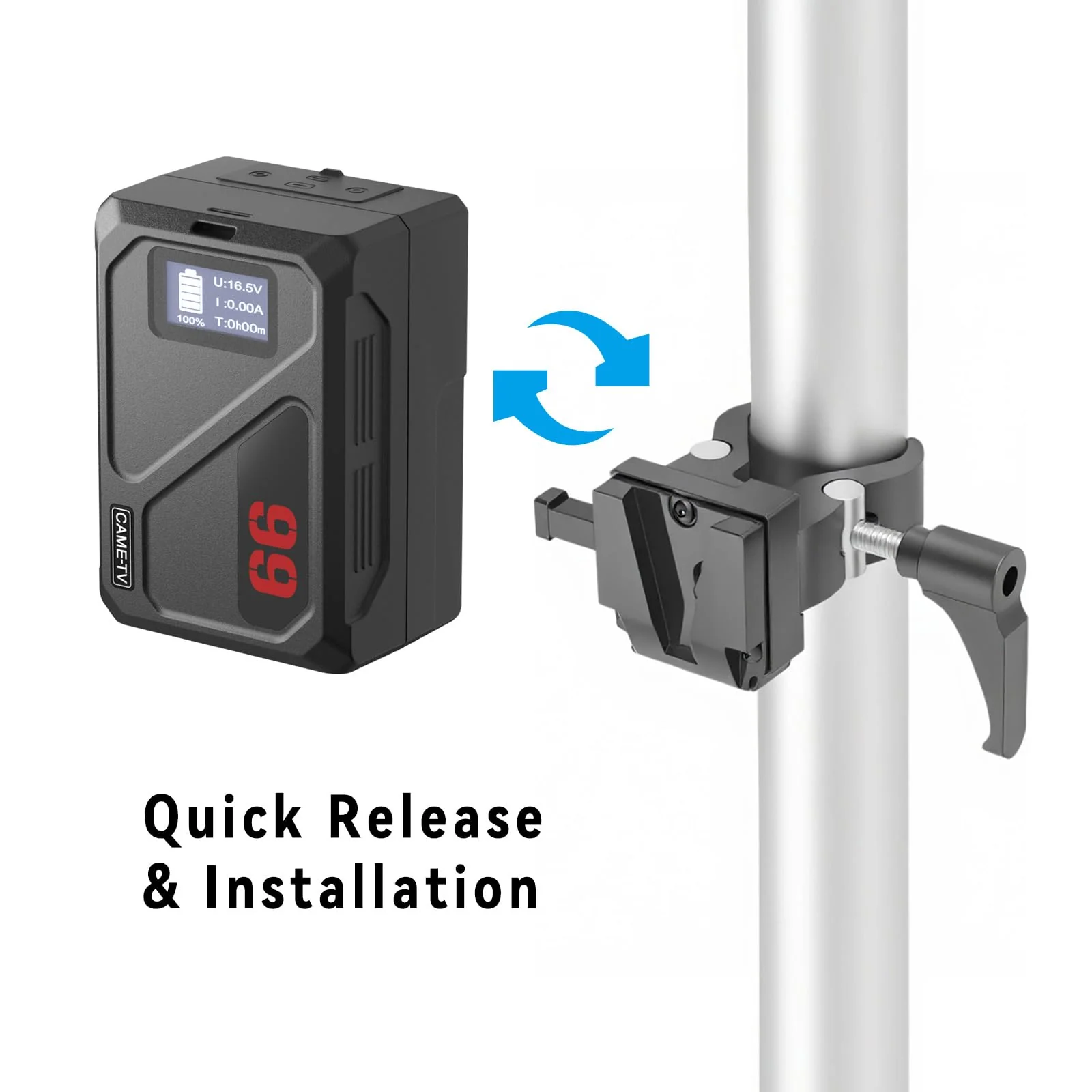 V-Mount Battery Adapter with Clamp for Mounting to Lighting Stand and Support Rod - Image 6