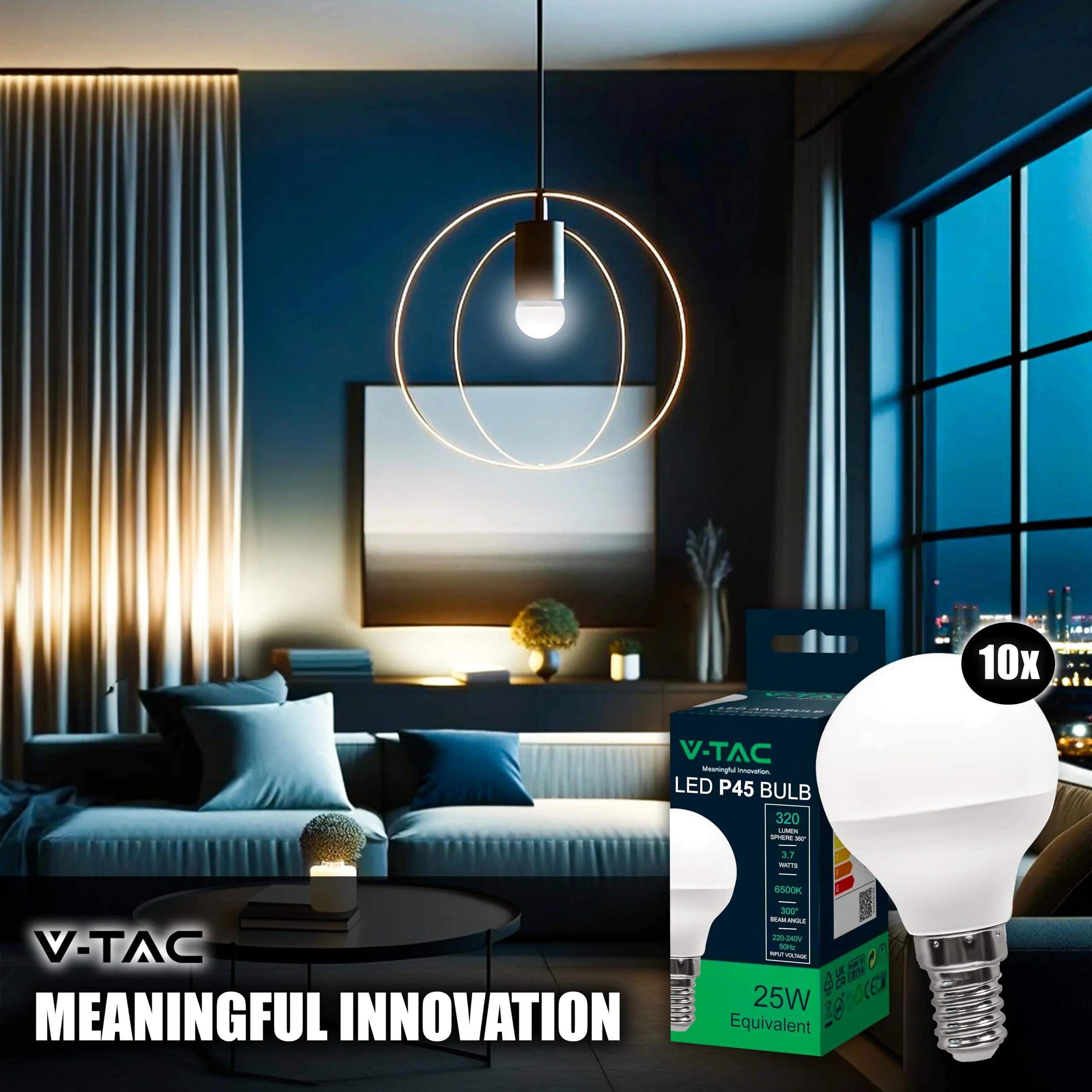 V-TAC 10 x LED Light Bulbs P45 Maximum Energy Efficiency E14 3.7 W (Equivalent to 25 W) 320 Lumen LED Light Bulbs Energy Saving Light Bulb Light 6500 K Cool White 3.7 watts Cold White - Image 4
