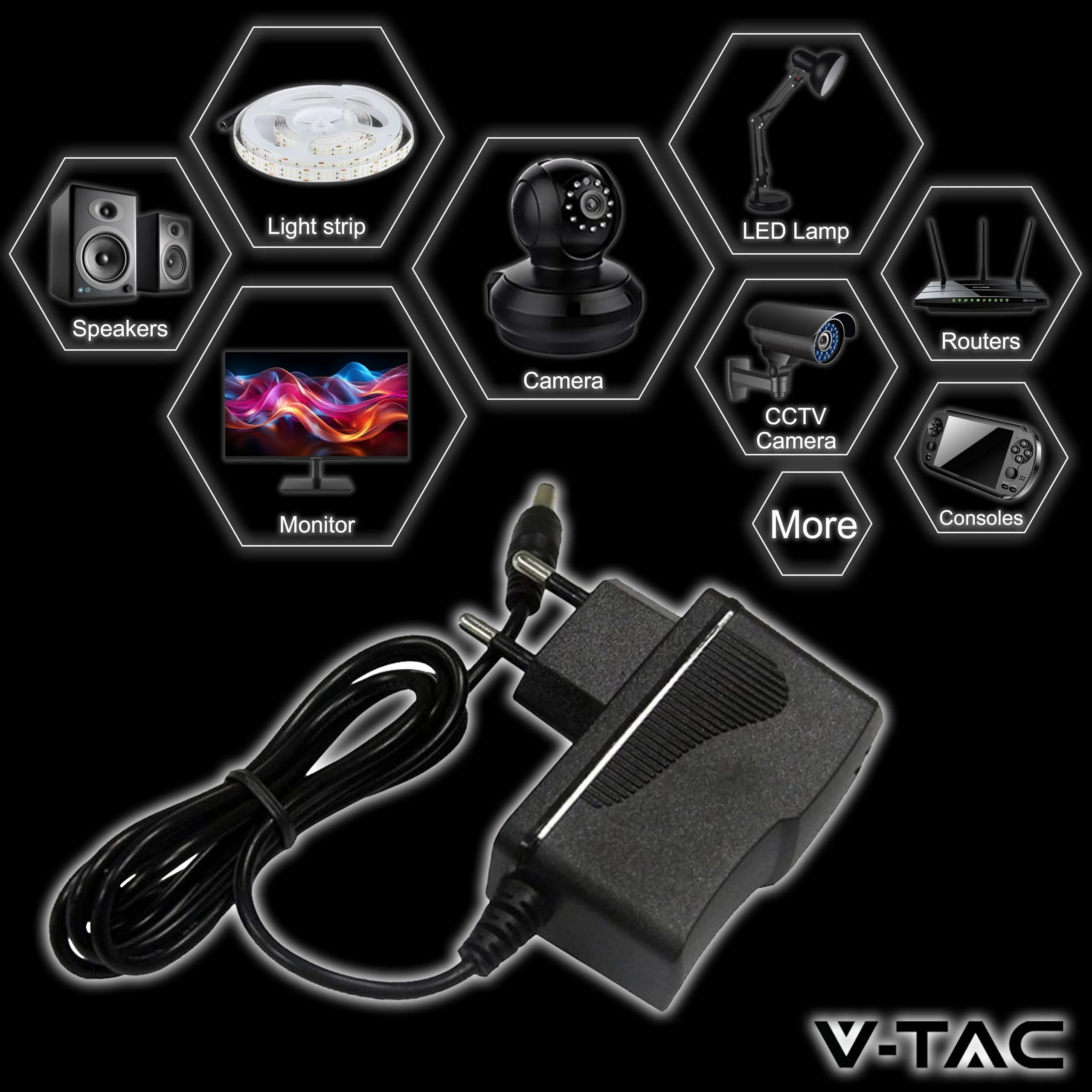 V-TAC Power Supply Adapter 12 V 18 W 1.5 A for Cameras, LED Strips, Modem - Transformer 12 V - Power Adapter for Screens and Electronic Devices - Input AC 100-240 V - Euro Plug - Image 3