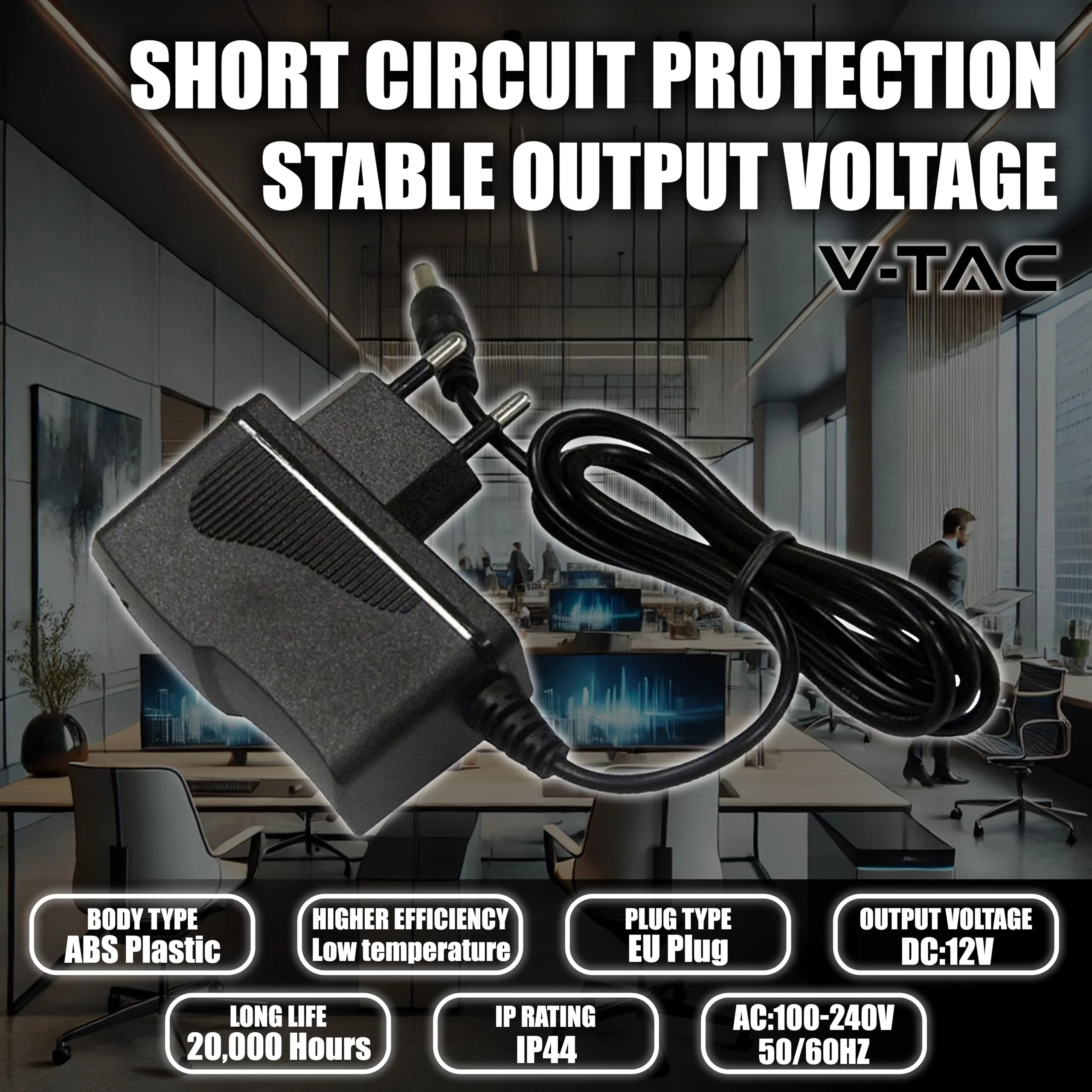 V-TAC Power Supply Adapter 12 V 18 W 1.5 A for Cameras, LED Strips, Modem - Transformer 12 V - Power Adapter for Screens and Electronic Devices - Input AC 100-240 V - Euro Plug - Image 4