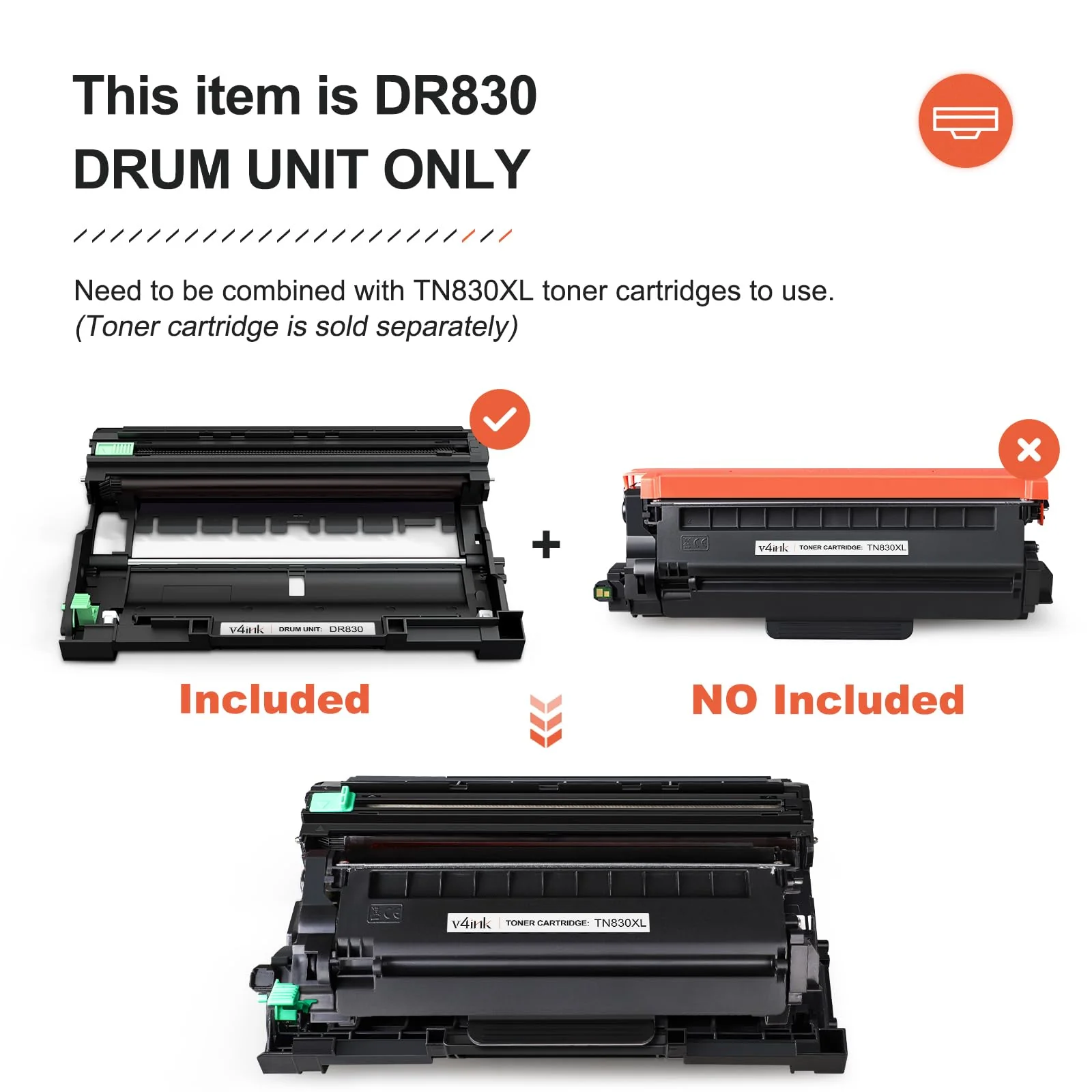 v4ink Compatible DR830 Drum Replacement for Brother DR830 DR-830 Drum Unit for Brother DCP-L2640DW HL-L2400D HL-L2405W HL-L2460DW HL-L2480DW MFC-L2820DW XL MFC-L2900DW Printer - NOT Toner - Image 5
