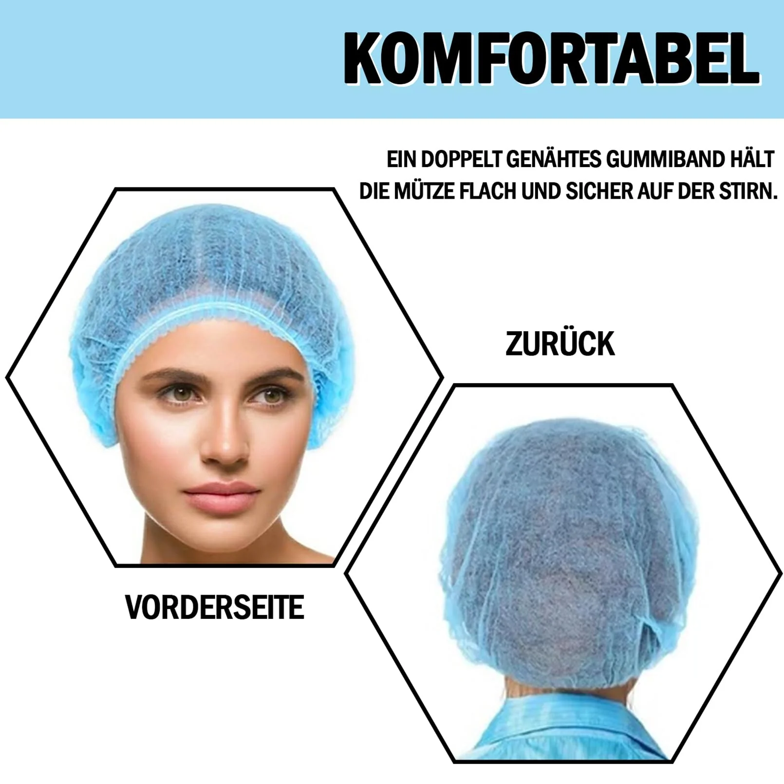 Vabrloy Pack of 100 Hair Nets, 53.3 cm Hair Nets Scalp, Surgical Cap, Hair Cap Made of Disposable Fabric, Bouffant Caps for Men and Women with Elastic Stretch Band, Black - Image 3