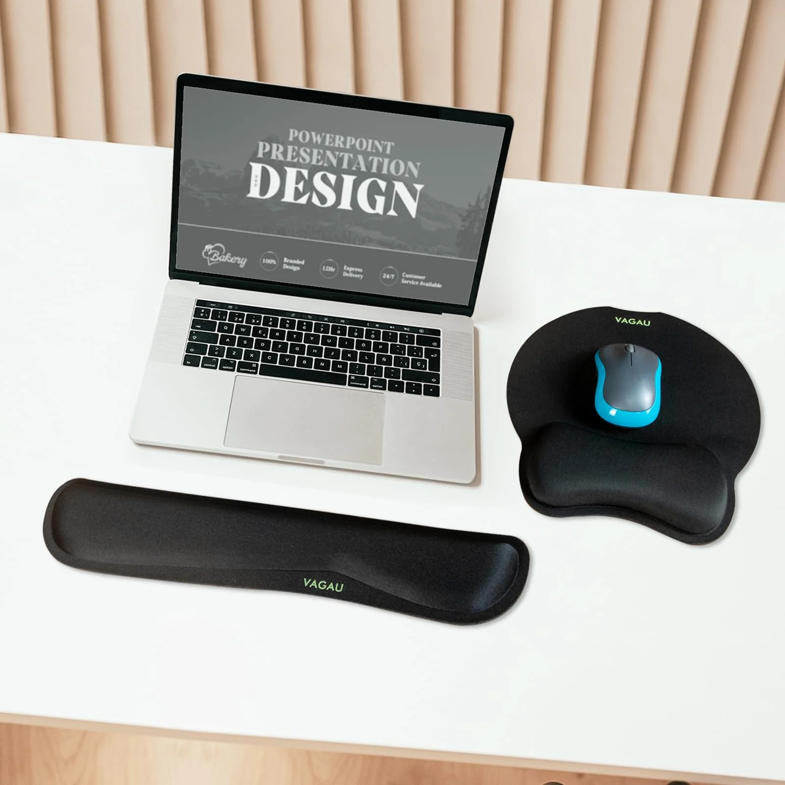 VAGAU Premium Keyboard Wrist Rest and Mouse Pad Wrist Support, Ergonomic Memory Foam Set for Office, Laptop, Mac, Computer and Gaming, Comfortable Typing &Wrist Pain Relief (2 Pack) 2P-Keyboard and Mouse Wrist Rest 2p-a-black - Image 2