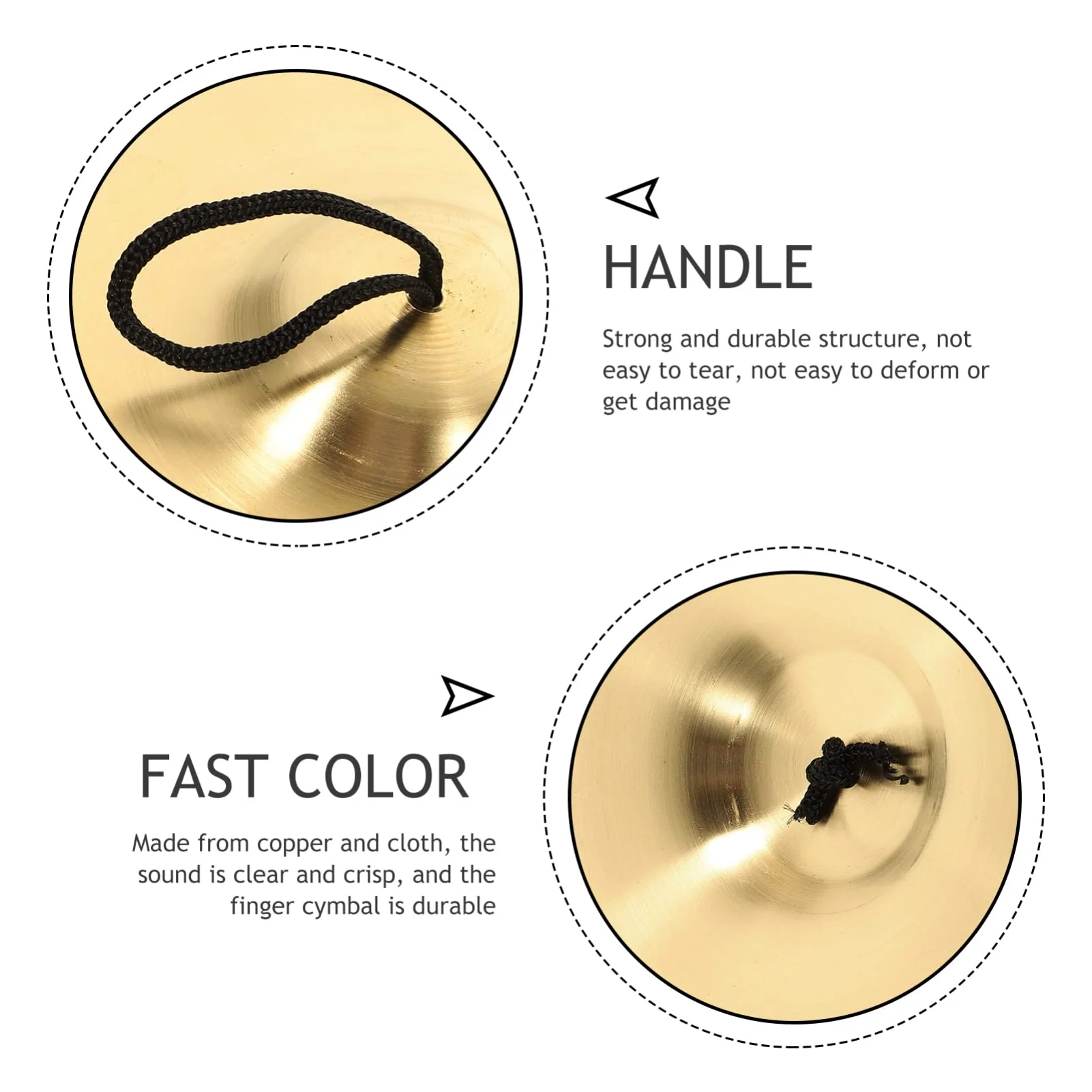 Vaguelly 1 Pair Hand Cymbals, 6 Inch Small Marching Cymbal Copper Finger Cymbals, Metal Finger Zills with Band Percussion Instrument for Adults, Kids, Party Gold 15X15cm - Image 3
