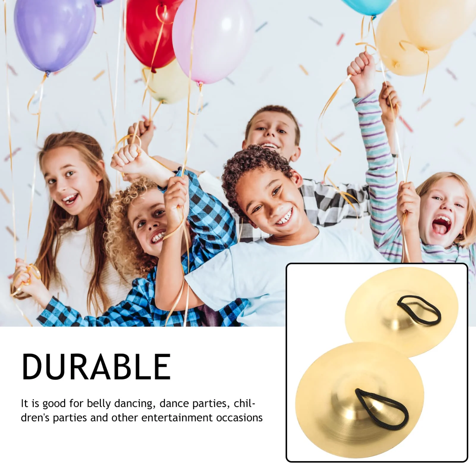 Vaguelly 1 Pair Hand Cymbals, 6 Inch Small Marching Cymbal Copper Finger Cymbals, Metal Finger Zills with Band Percussion Instrument for Adults, Kids, Party Gold 15X15cm - Image 8