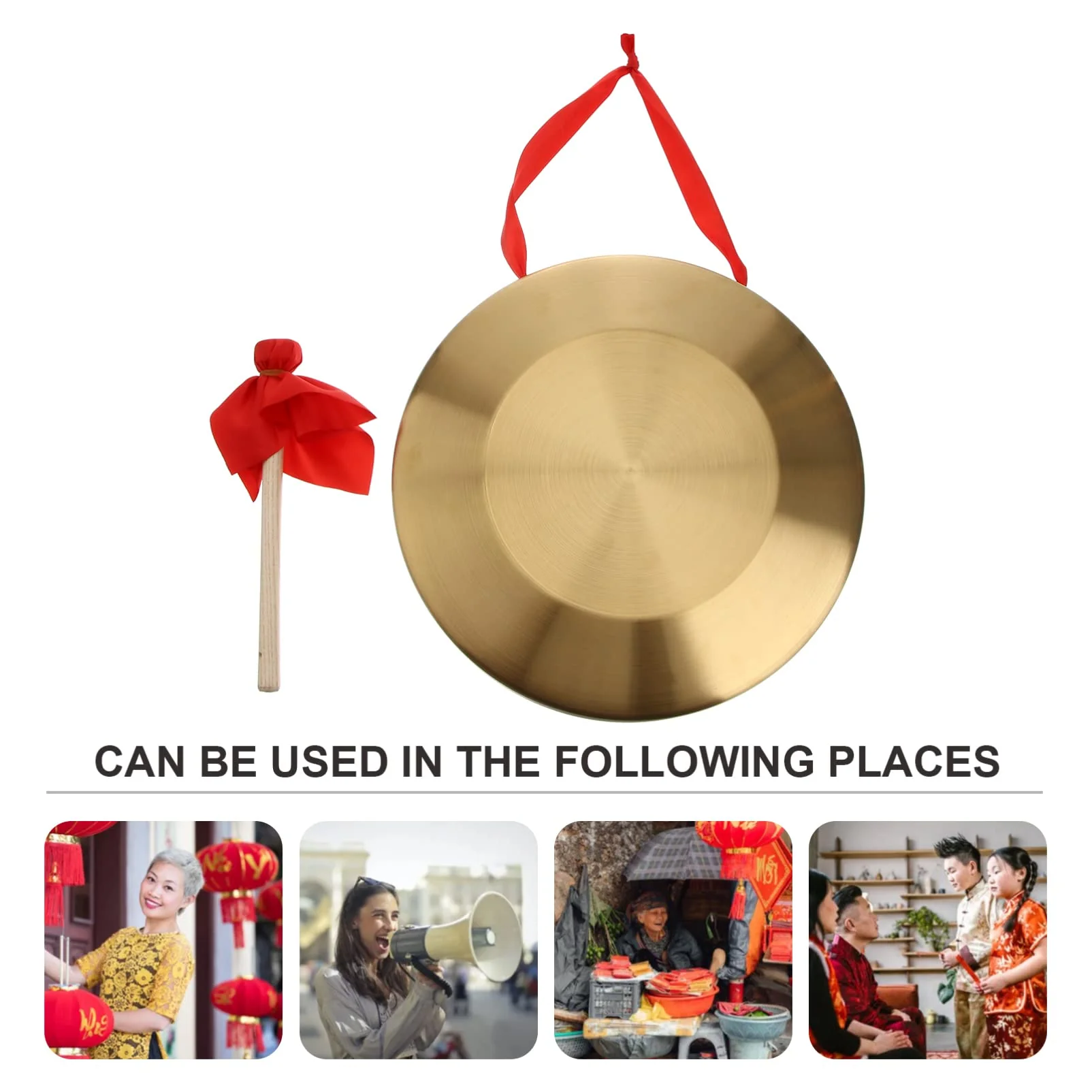 Vaguelly 12.6 Inch Copper Gong Set Traditional Chinese Percussion Instrument with Wooden Hammer and Hanging String for Music Performance 32X32cm - Image 2