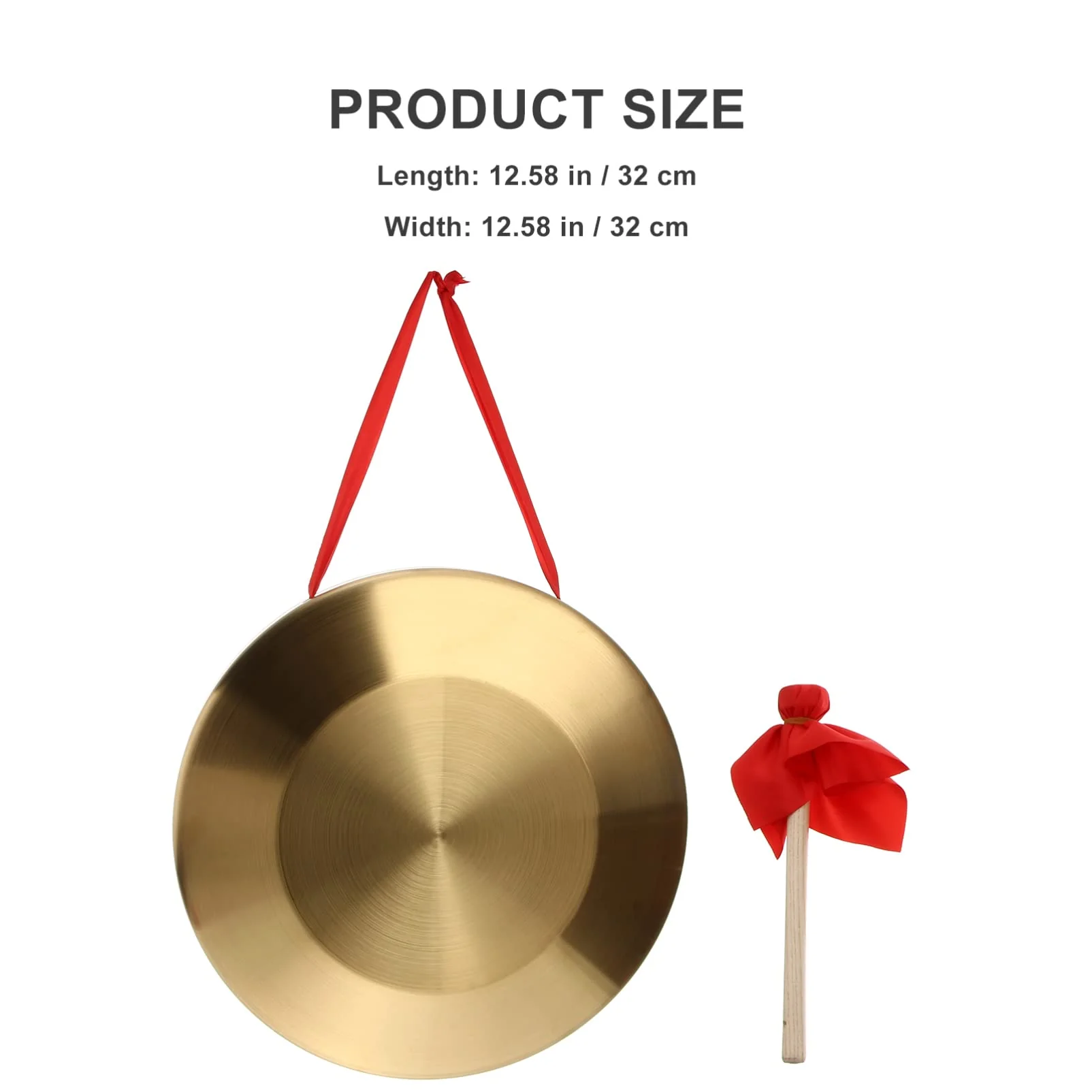Vaguelly 12.6 Inch Copper Gong Set Traditional Chinese Percussion Instrument with Wooden Hammer and Hanging String for Music Performance 32X32cm - Image 7