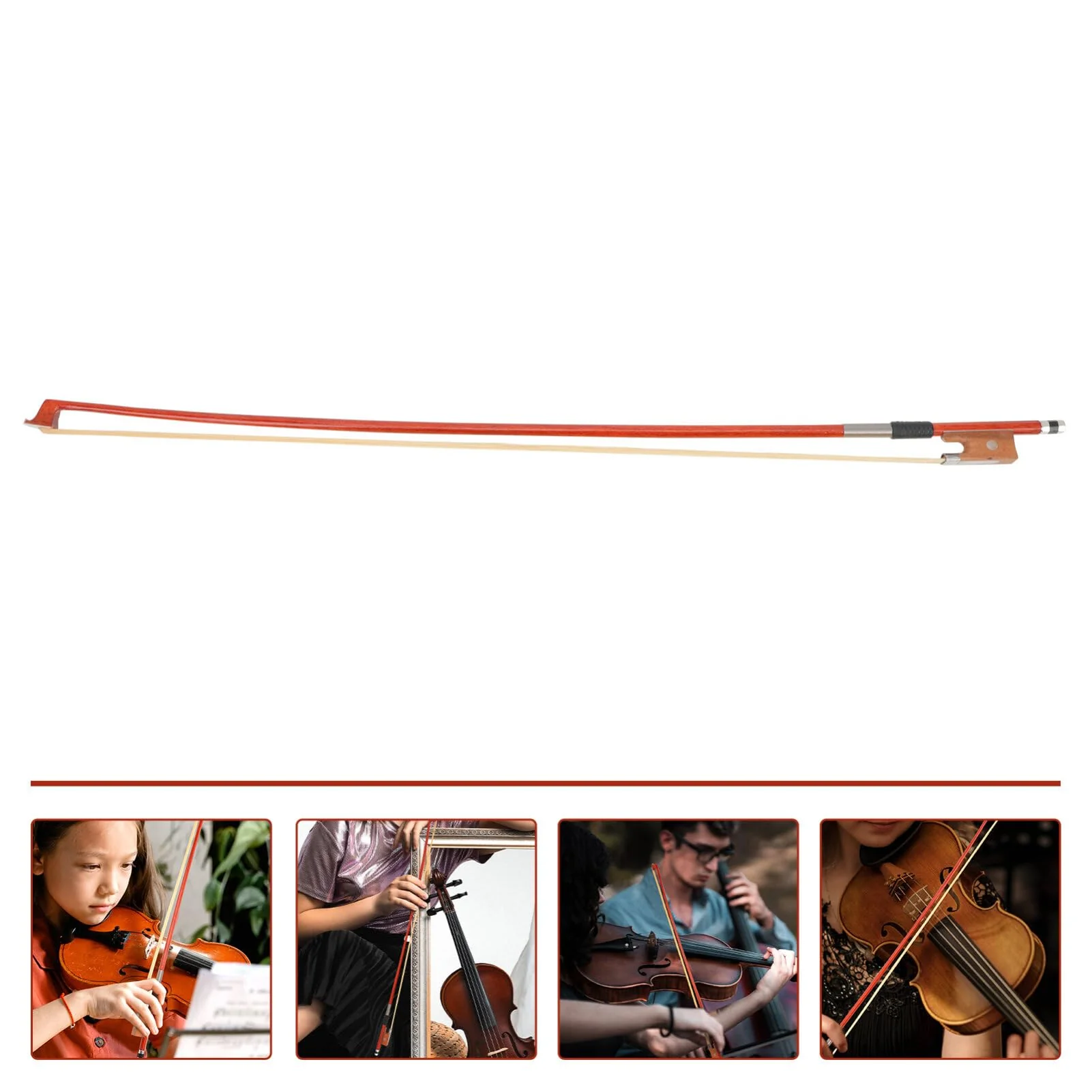 Vaguelly 3/4 Violin Bow Violin, Horsetail Hair Bow, Red Wood Round Stick Replacement Violin Bow, Violin Accessory Part - Image 3