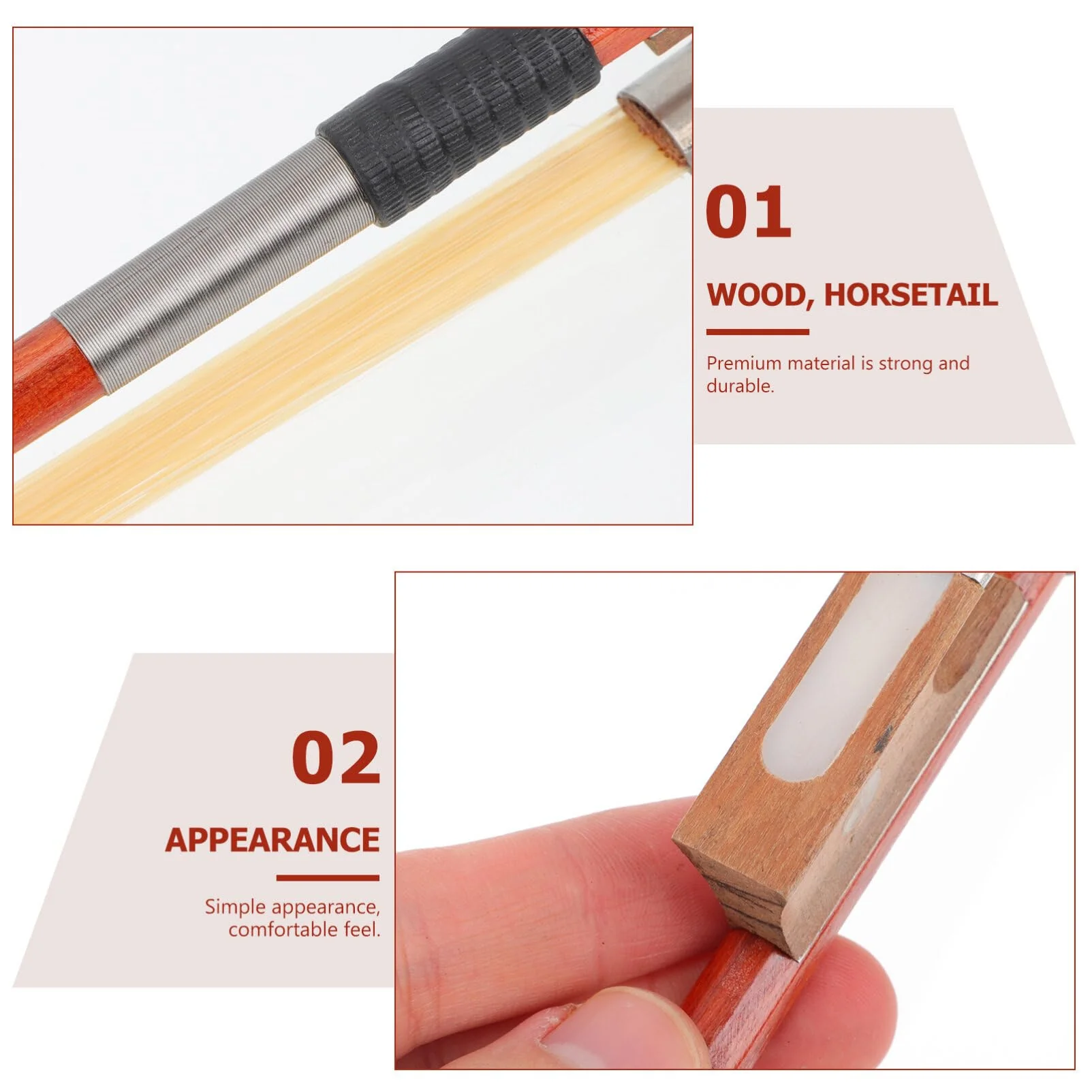 Vaguelly 3/4 Violin Bow Violin, Horsetail Hair Bow, Red Wood Round Stick Replacement Violin Bow, Violin Accessory Part - Image 5