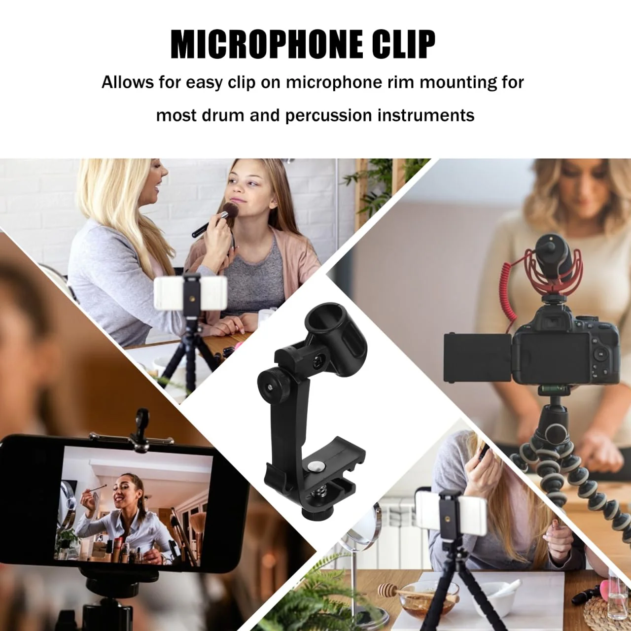 Vaguelly 6 Pcs Classic Black Metal + Plastic Drum Microphone Clip, Adjustable Mic Mount, Anti-Shock, Suitable for Most Drums & Percussion 13X7.2X2.5CMx3pcs Blackx3pcs - Image 7