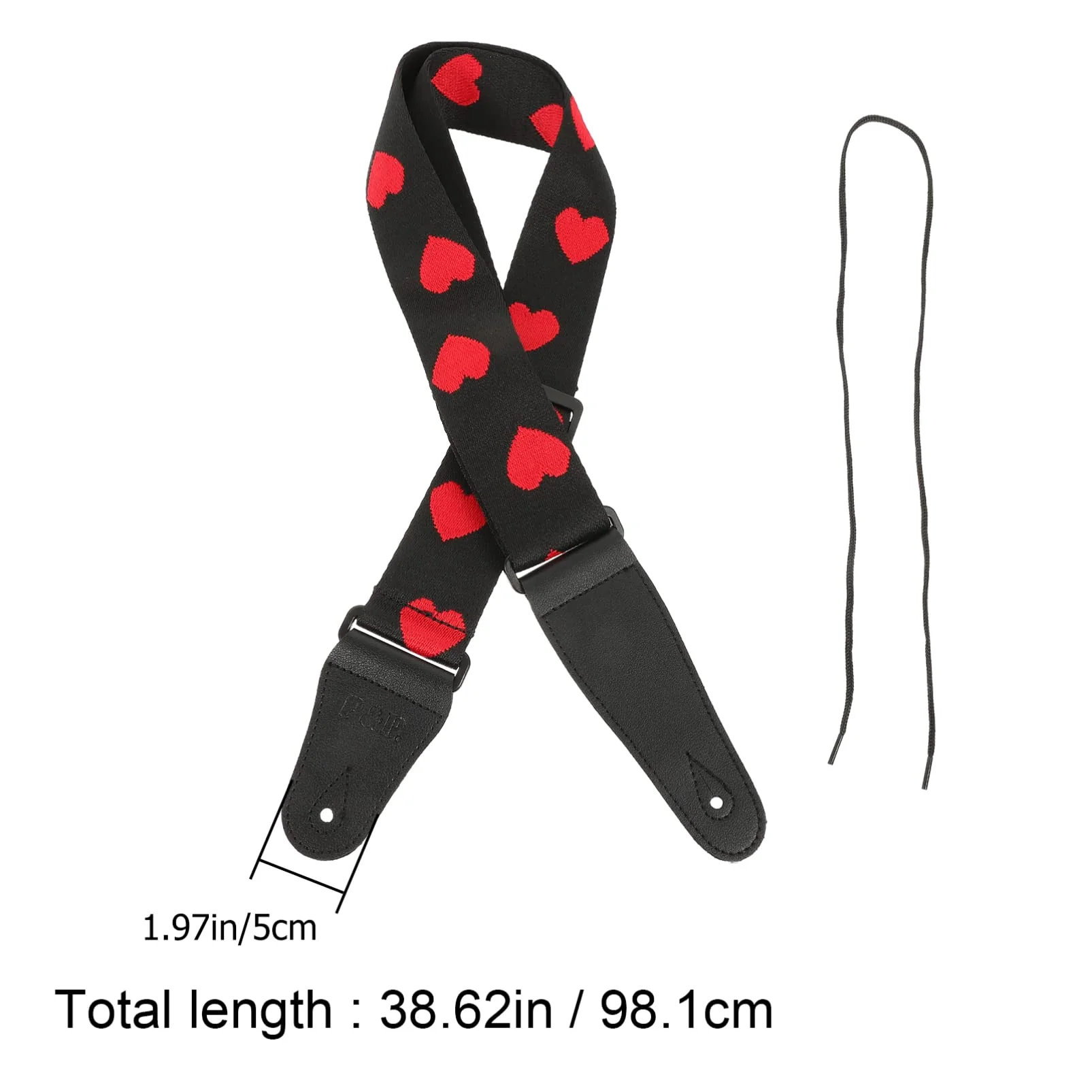 Vaguelly Guitar Strap, Adjustable Nylon Shoulder Strap with PU Ends, Embroidery Guitar Shoulder Strap Red Heart Patterned - Image 2