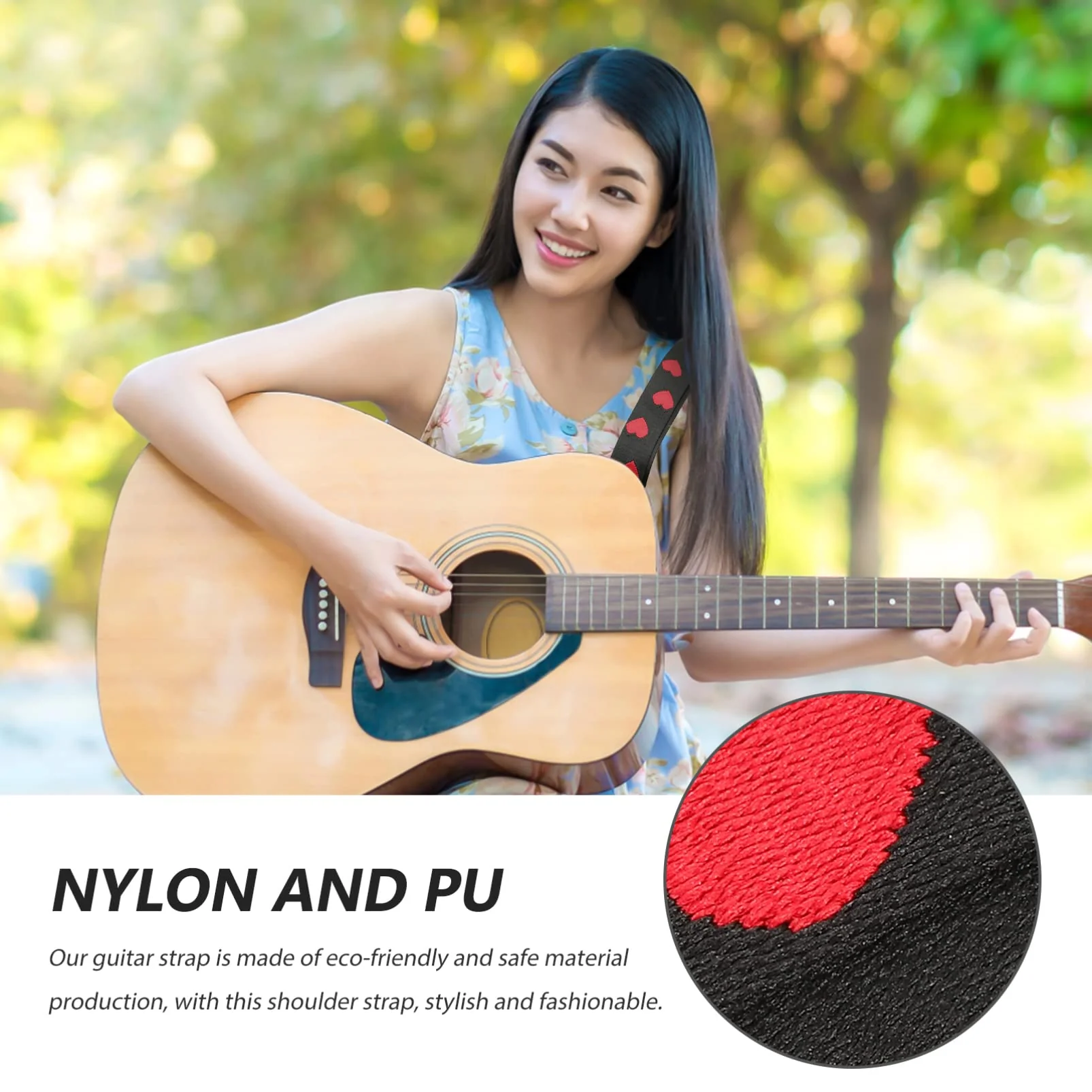 Vaguelly Guitar Strap, Adjustable Nylon Shoulder Strap with PU Ends, Embroidery Guitar Shoulder Strap Red Heart Patterned - Image 4