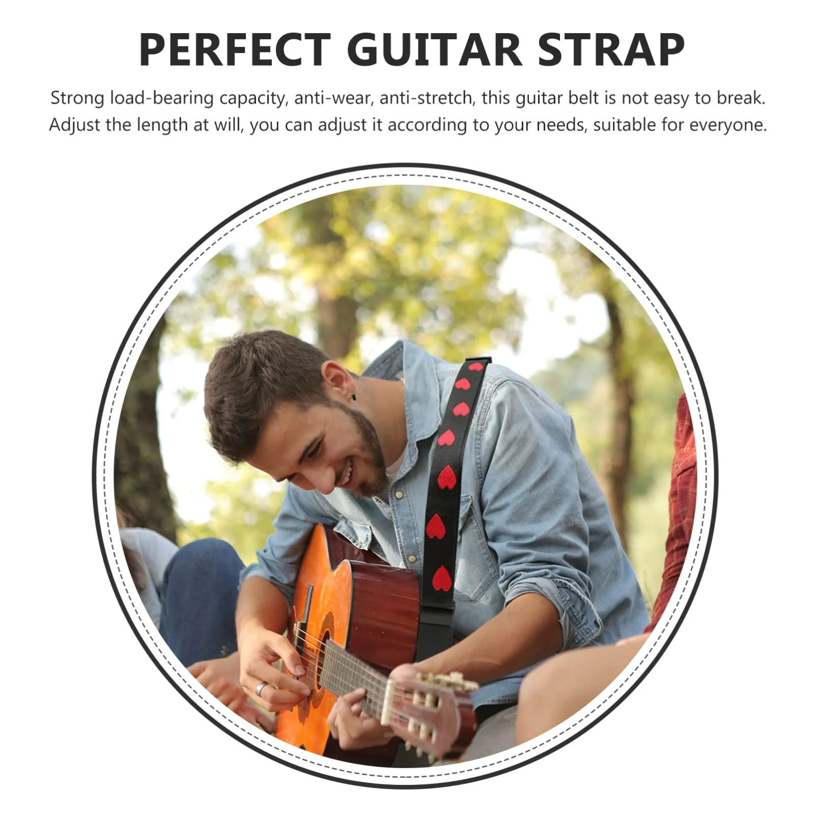 Vaguelly Guitar Strap, Adjustable Nylon Shoulder Strap with PU Ends, Embroidery Guitar Shoulder Strap Red Heart Patterned - Image 6
