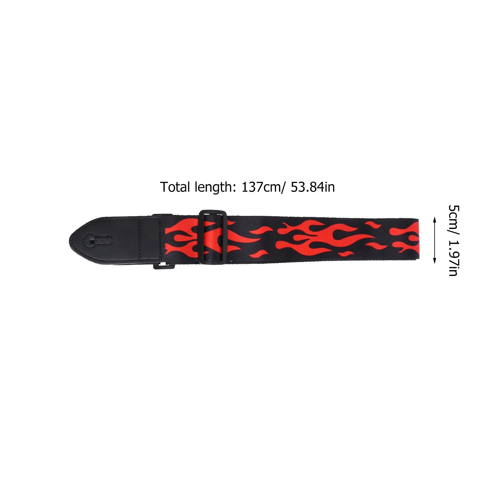 Vaguelly Guitar Strap, Red Flame Jacquard Guitar Strap with Leather End, Adjustable Length, for Guitar As Shown01 - Image 2