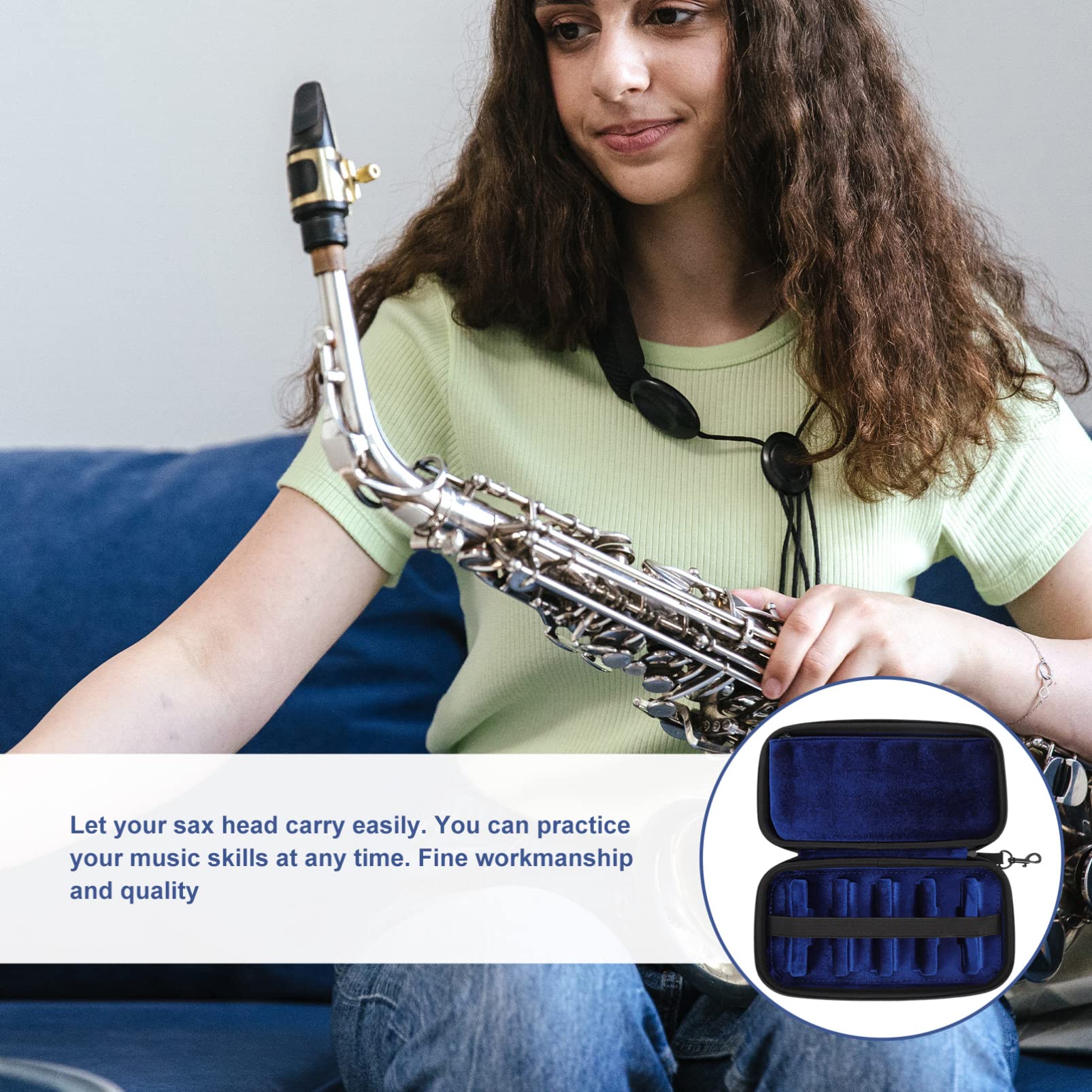 Vaguelly Saxophone Mouthpieces Case, Superior Oxford Cloth Clarinet Mouthpieces Case,Blue Velvet Lining,Multi Space Woodwind Case Storage Bag - Image 8