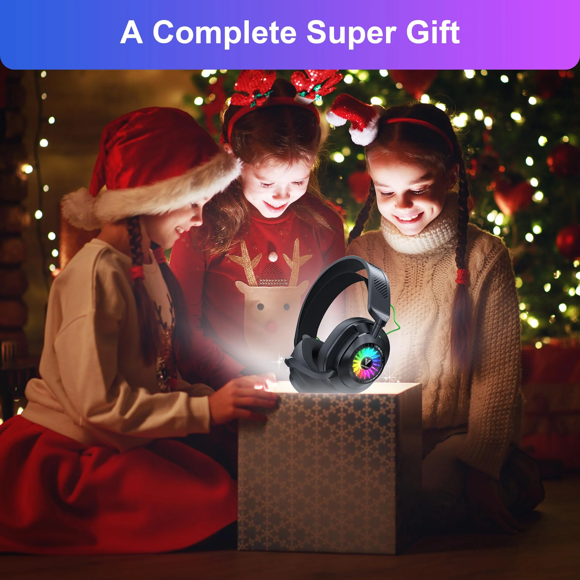 Vakedy HW10 Wireless Gaming Headset for PS5, PS4, PC, Switch, Mac, 2.4GHz Wireless Gaming Headphone with Flip Noise Canceling Mic, 50H Battery, 50mm Drivers, RGB Lights (Cool Black) Cool Black - Image 8