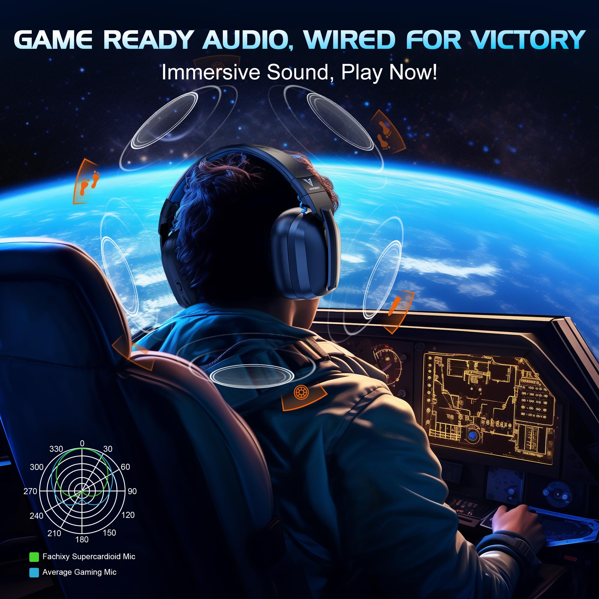 Vakedy Wired Gaming Headset for PC, PS5, PS4, Switch, Gaming Headphones with Noise Canceling Microphone,Computer Headsets with 3.5mm Audio Jack,Folding Design (Black/Blue) Black/Blue - Image 2
