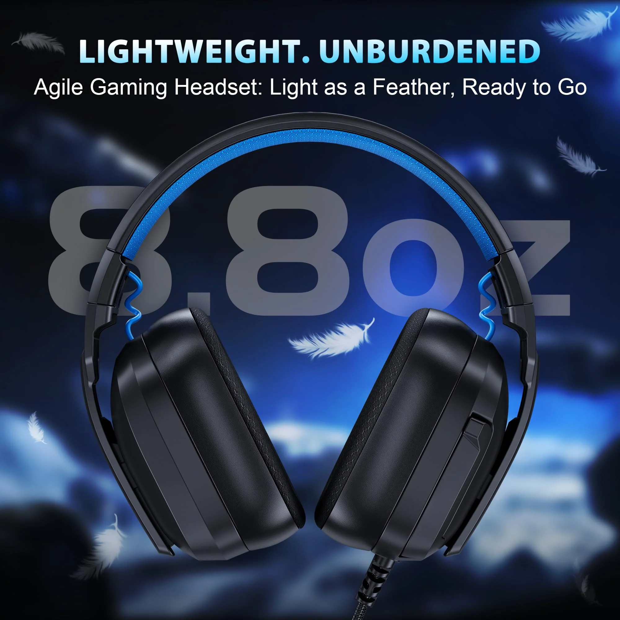 Vakedy Wired Gaming Headset for PC, PS5, PS4, Switch, Gaming Headphones with Noise Canceling Microphone,Computer Headsets with 3.5mm Audio Jack,Folding Design (Black/Blue) Black/Blue - Image 4