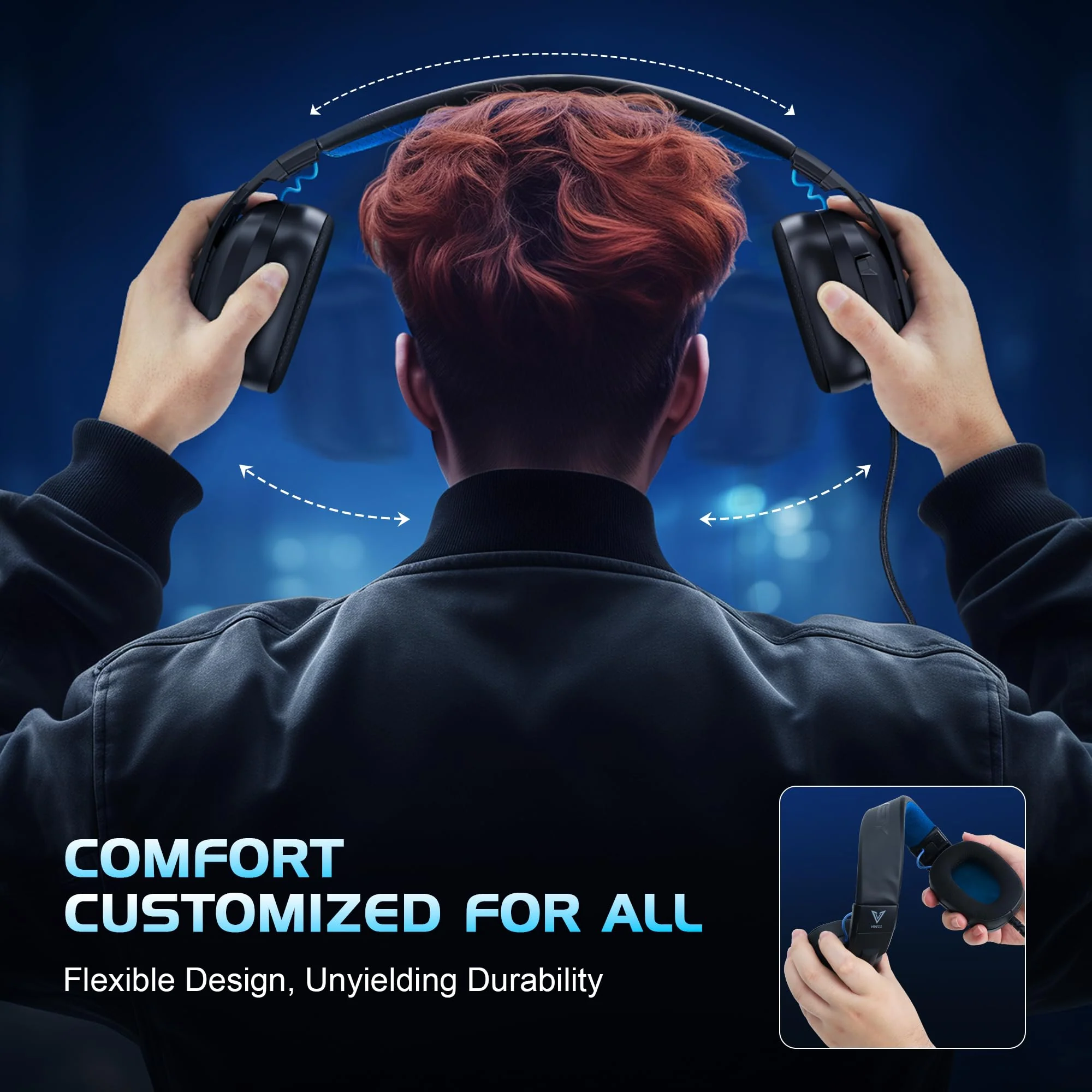 Vakedy Wired Gaming Headset for PC, PS5, PS4, Switch, Gaming Headphones with Noise Canceling Microphone,Computer Headsets with 3.5mm Audio Jack,Folding Design (Black/Blue) Black/Blue - Image 7