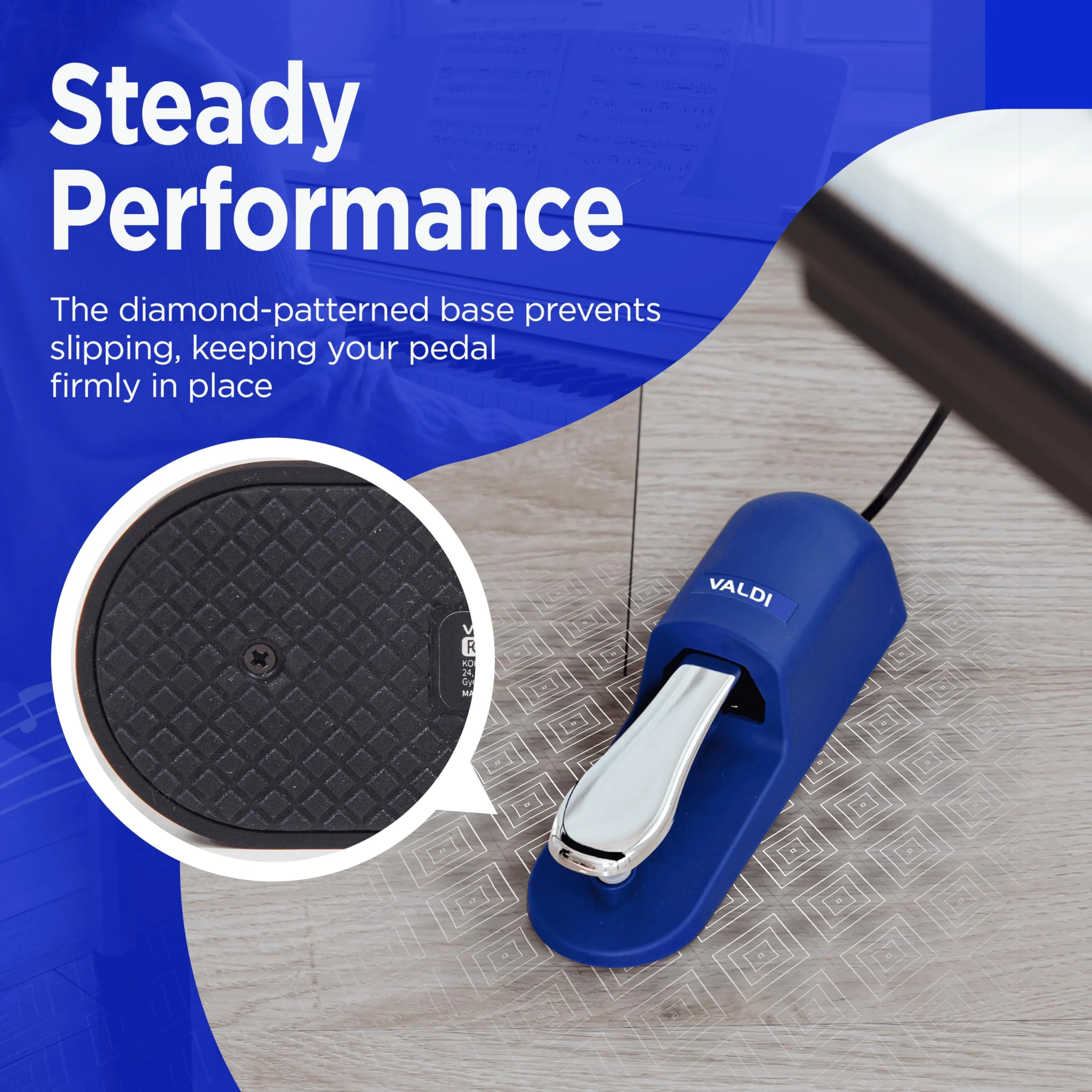 VALDI BP-3 Sustain Pedal - Universal Pedal for Keyboard Piano, Digital Pianos, MIDI Keyboards & Synths - Conversion Switch for All Brands - 1/4'' Jack, Anti-Slip Design, Extended Cable (BULE) BULE - Image 3