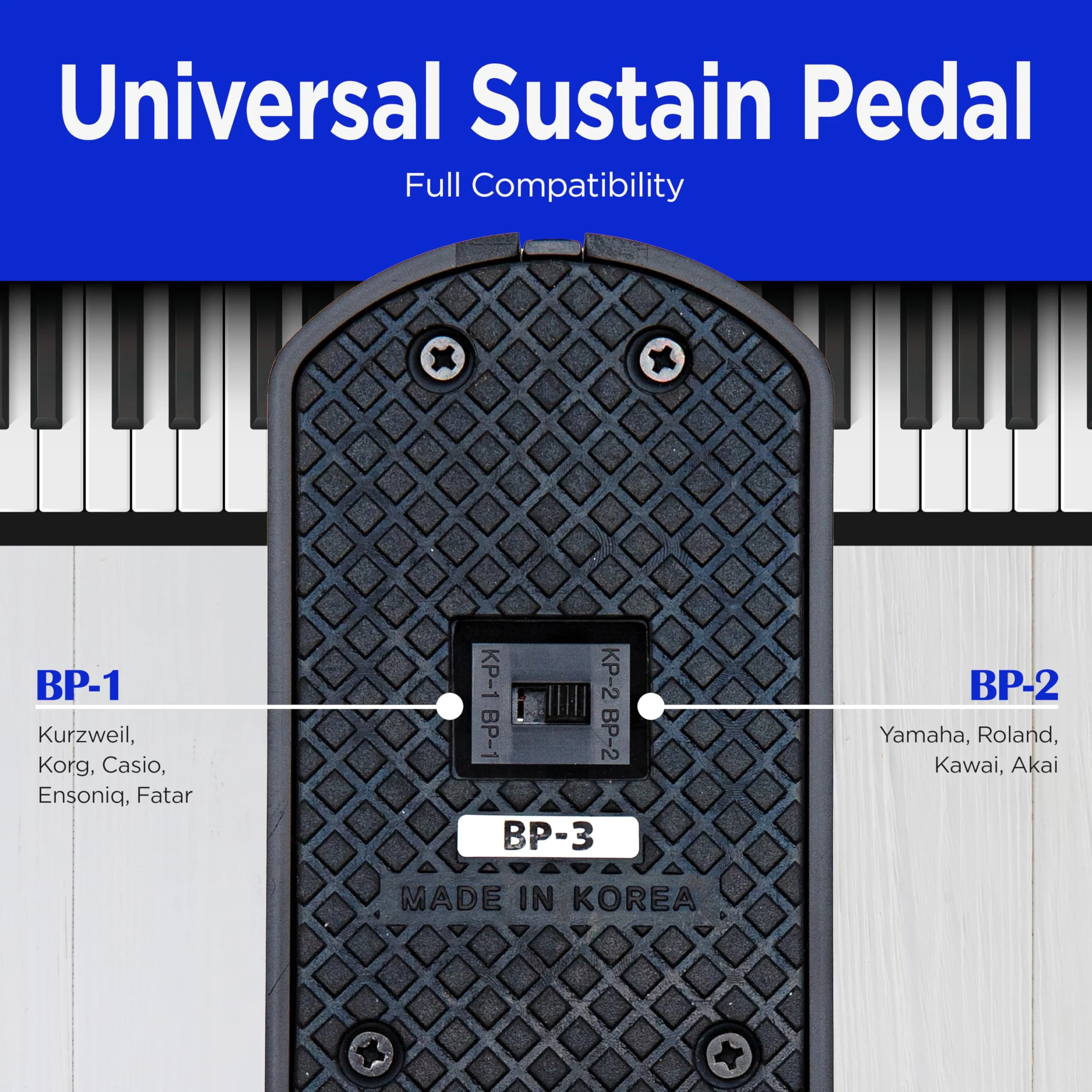 VALDI BP-3 Sustain Pedal - Universal Pedal for Keyboard Piano, Digital Pianos, MIDI Keyboards & Synths - Conversion Switch for All Brands - 1/4'' Jack, Anti-Slip Design, Extended Cable (BULE) BULE - Image 5