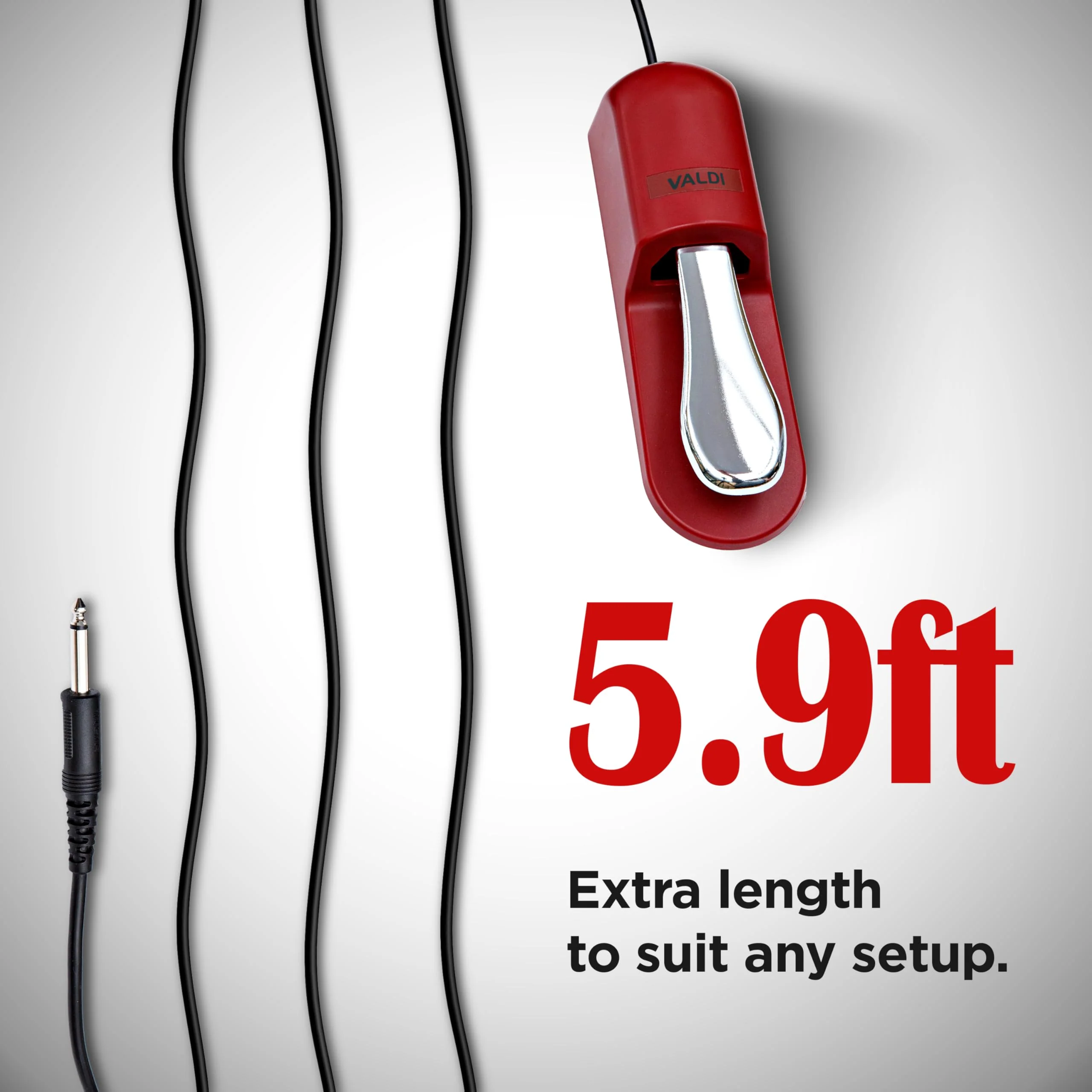 VALDI BP-3 Sustain Pedal - Universal Pedal for Keyboard Piano, Digital Pianos, MIDI Keyboards & Synths - Conversion Switch for All Brands - 1/4'' Jack, Anti-Slip Design, Extended Cable (RED) RED - Image 4