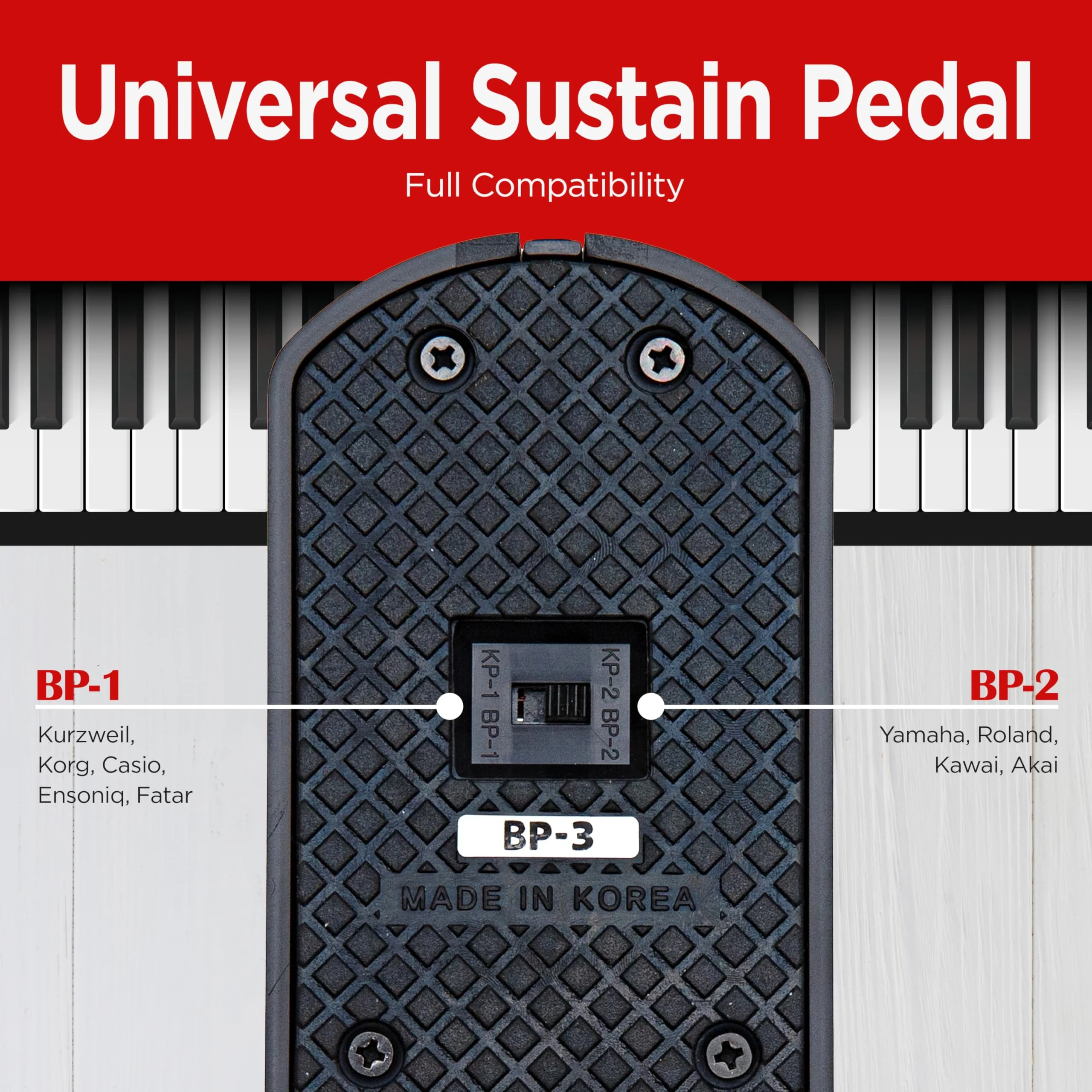 VALDI BP-3 Sustain Pedal - Universal Pedal for Keyboard Piano, Digital Pianos, MIDI Keyboards & Synths - Conversion Switch for All Brands - 1/4'' Jack, Anti-Slip Design, Extended Cable (RED) RED - Image 5