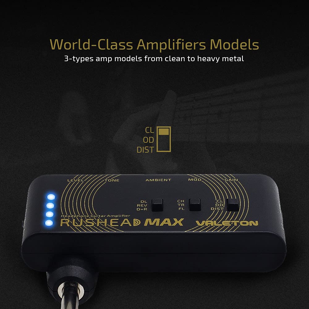 VALETON Guitar Headphone Amplifier Multi Effects Pocket Rechargeable Mini Practice Amplifier Rushead Max (Include 2 Additional Guitar Picks) - Image 2