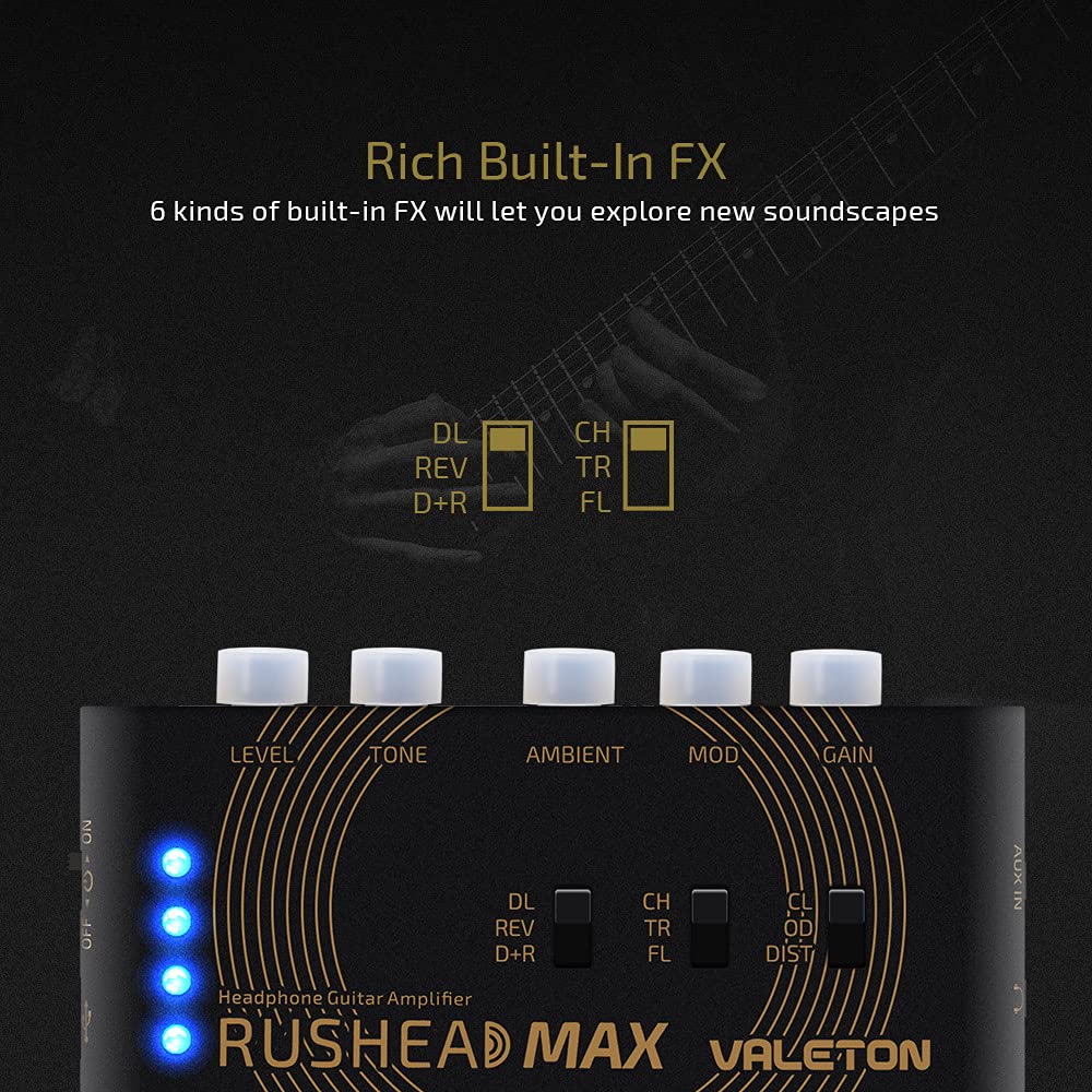 Valeton Rushead Max USB Chargable Portable Pocket Guitar Bass Headphone Amp Carry-On Bedroom Plug-In Multi-Effects - Image 3