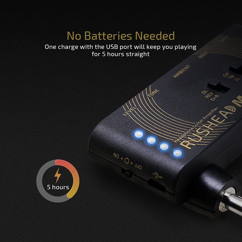 Valeton Rushead Max USB Chargable Portable Pocket Guitar Bass Headphone Amp Carry-On Bedroom Plug-In Multi-Effects - Image 5