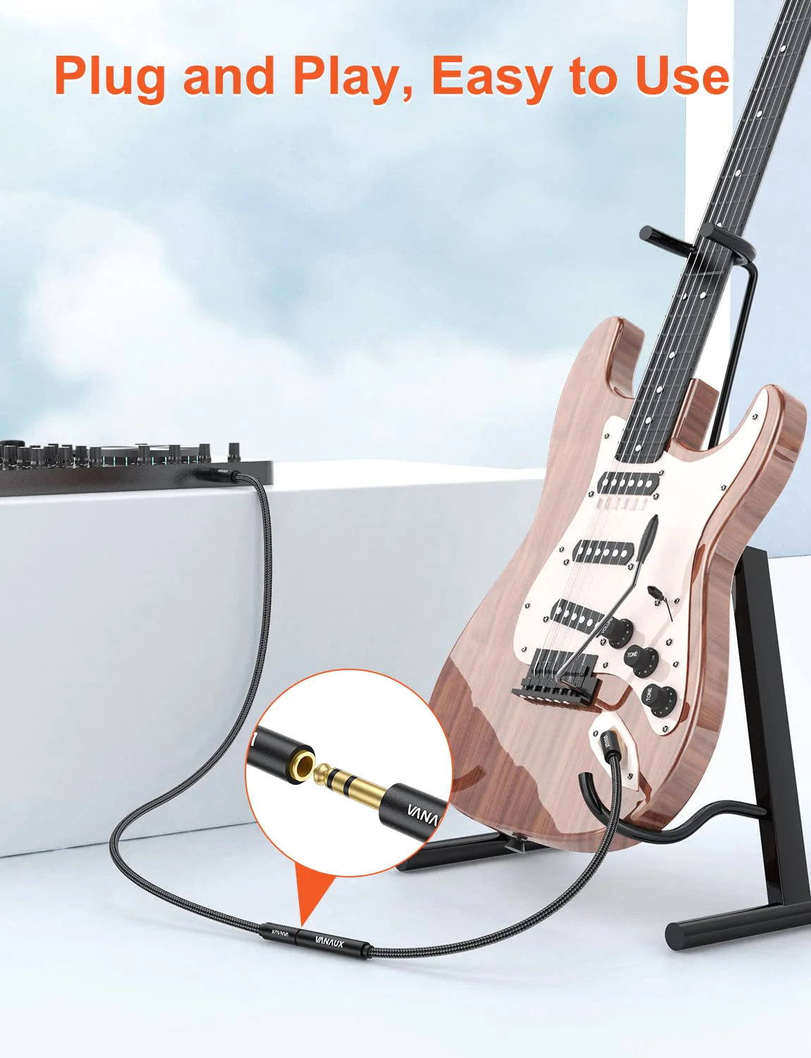 VANAUX 1/4 Inch Extension Cable, 6.35mm 1/4" TRS Male to Female Headphone Guitar Extension Cable with Guitar,Keyboards,Bass,Electronic Drum,Pedal Effects,Amplifier,Mixer,Speaker (10feet/3m) 10feet/3m - Image 4