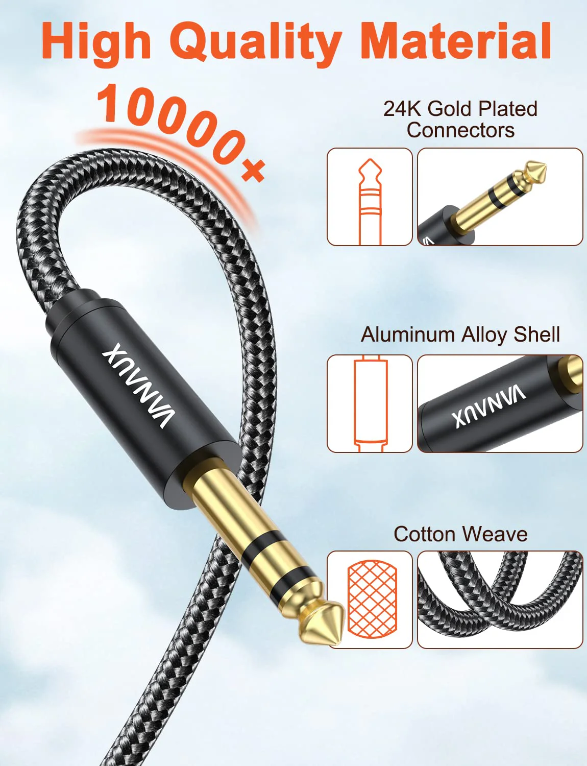 VANAUX 1/4 Inch Extension Cable, 6.35mm 1/4" TRS Male to Female Headphone Guitar Extension Cable with Guitar,Keyboards,Bass,Electronic Drum,Pedal Effects,Amplifier,Mixer,Speaker (10feet/3m) 10feet/3m - Image 5
