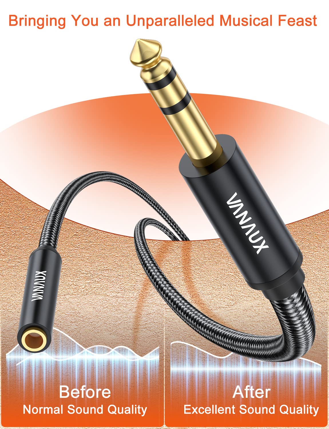 VANAUX 1/4 Inch Extension Cable, 6.35mm 1/4" TRS Male to Female Headphone Guitar Extension Cable with Guitar,Keyboards,Bass,Electronic Drum,Pedal Effects,Amplifier,Mixer,Speaker (10feet/3m) 10feet/3m - Image 6
