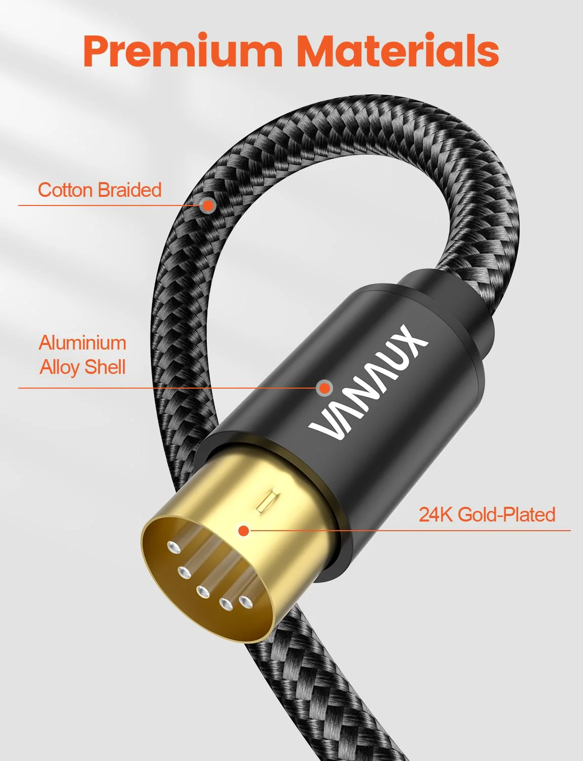 VANAUX MIDI Cable 6FT, Male to Male 5-Pin MIDI Cable Compatible with MIDI Keyboard, Keyboard Synth, Rack Synth, Sampler, External Sound Card, Sound Source and More-Black - Image 4