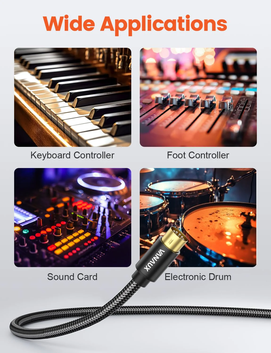 VANAUX MIDI Cable 6FT, Male to Male 5-Pin MIDI Cable Compatible with MIDI Keyboard, Keyboard Synth, Rack Synth, Sampler, External Sound Card, Sound Source and More-Black - Image 7